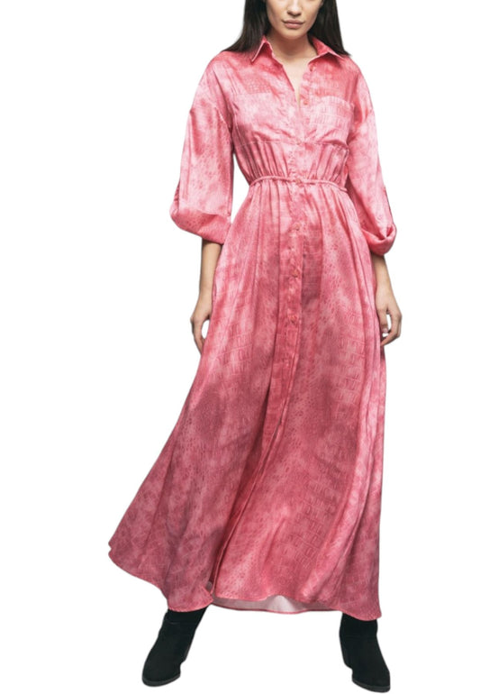 Vestito Lungo Donna Gaelle Maculato Chemisier Lungo In Saglia Con Gonna Svasata GBDP16397