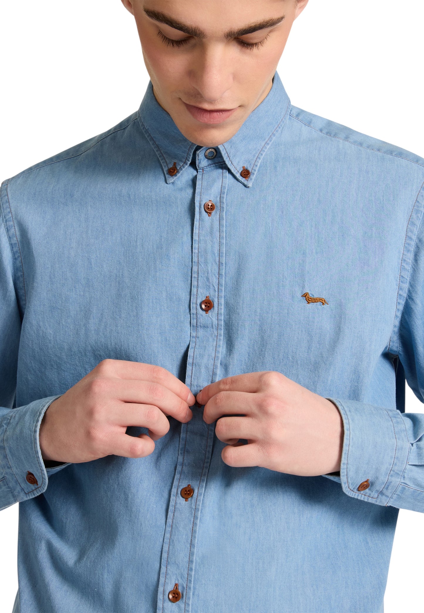 Camicia Manica lunga Uomo Harmont & Blaine In Denim Con Dettagli A Contrasto  CRP001013161M