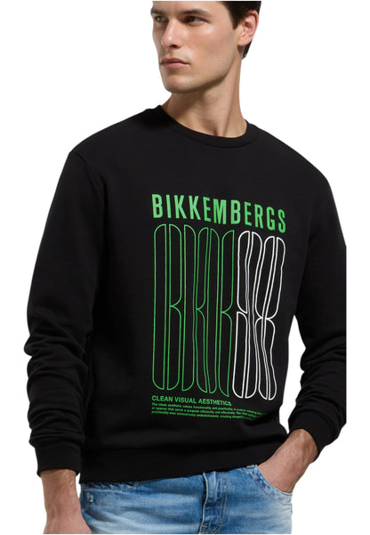 Felpa A Girocollo Uomo Bikkembergs Maxi Stampa A Contrasto Sul Petto