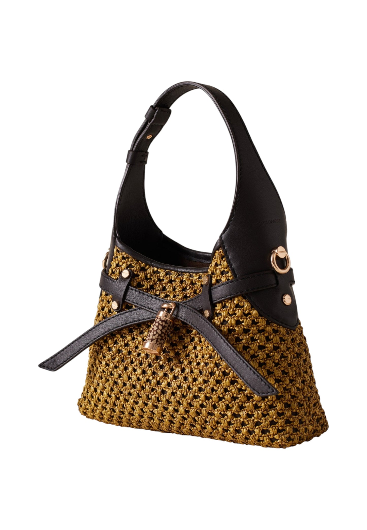 Borsa A Spalla Donna Borbonese Hobo Mini In Paglia Traforata Con Tracolla Halo 910103710379