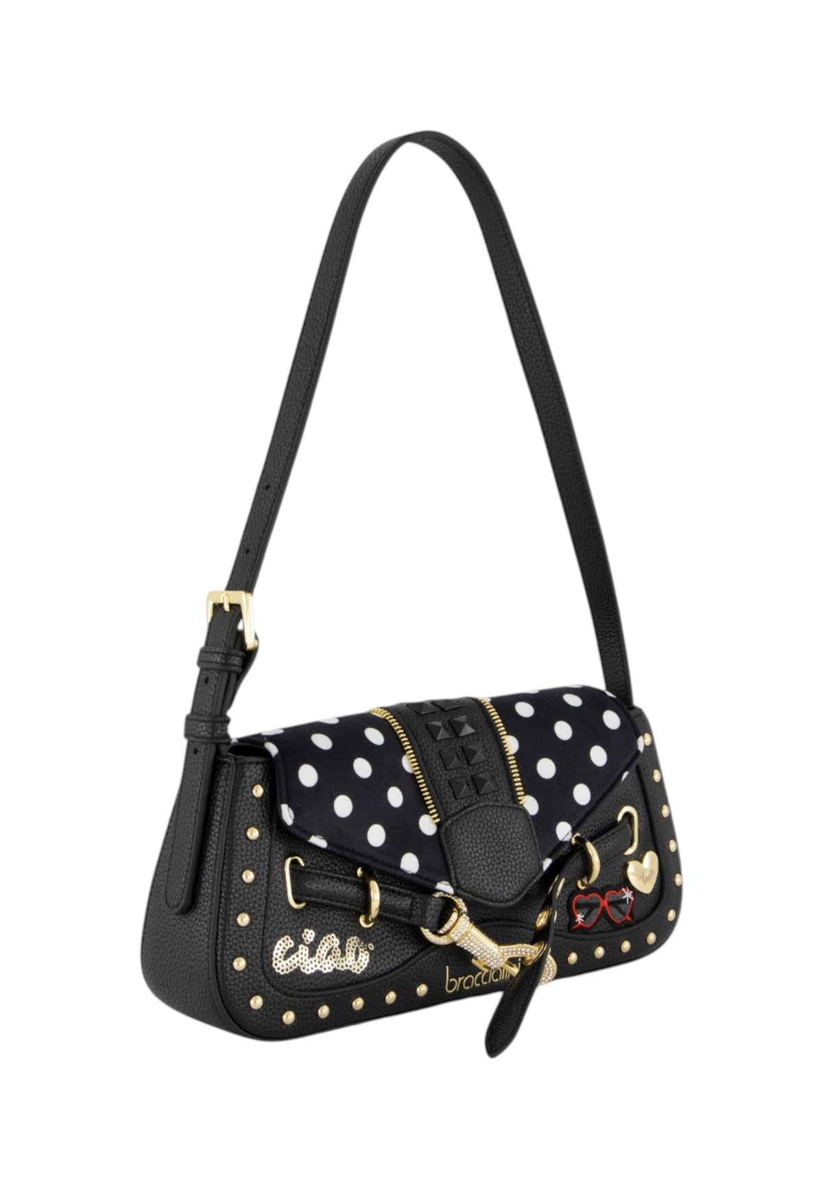 Borsa A Spalla Donna Braccialini A Spalla, Singolo, Chiusura con clip, Due tasche interne, una con zip e una aperta, Borchie, patch e dettagli in cristallo, Dimensioni: 27.5 x 5 x 12 Cm Rock B19272YY