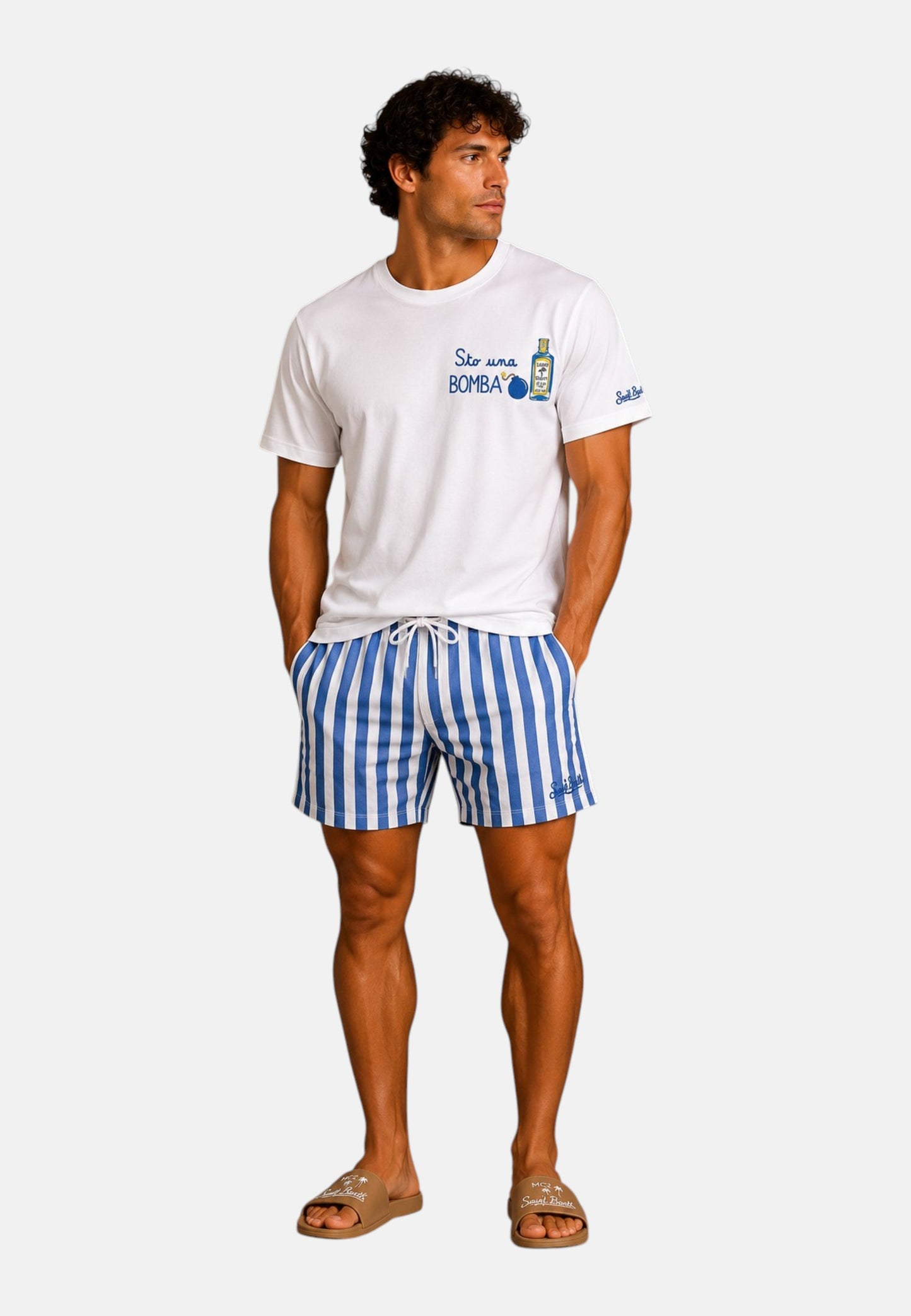 T-Shirt Manica Corta Uomo Mc2 Saint Barth Stampa E/O Ricamo Frontale Bomba Portofino POT0001