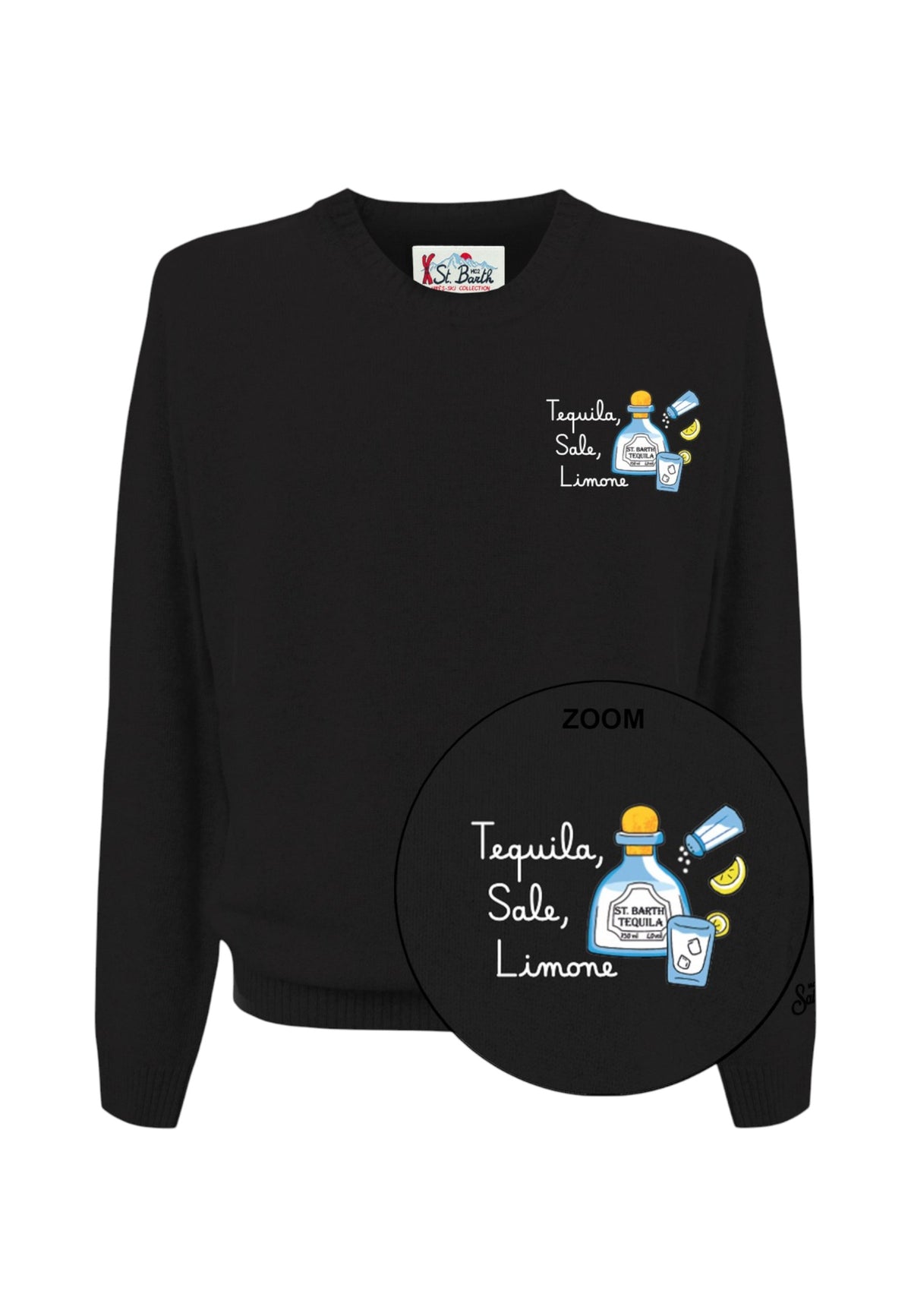 Maglione A Girocollo Uomo Mc2 Saint Barth Maniche Lunghe, Polsi E Fondo A Coste, La Scritta Tequila Sale Limone Con Piccoli Elementi Illustrati Heron Light Embry HER0024-TEQUILA-SALE-LIMONE