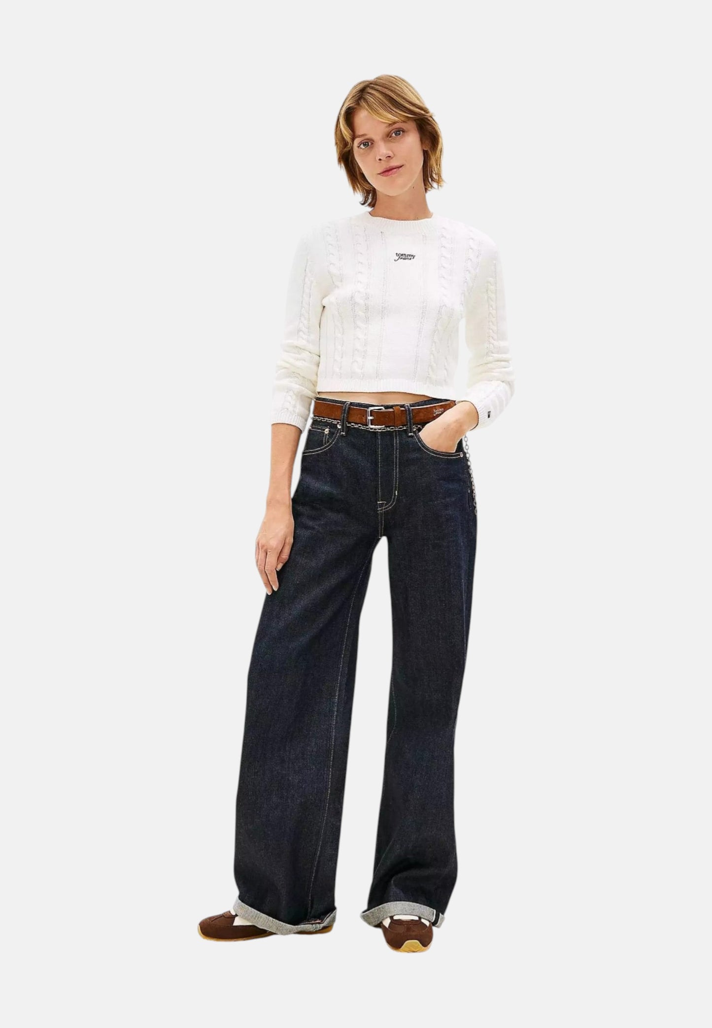 Maglione A Girocollo Donna Tommy Jeans  Tjw Cable Script Sw DW0DW22301