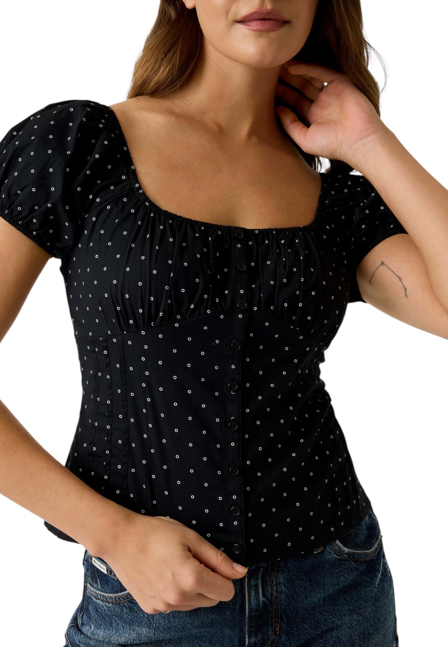 Blusa Manica Corta Donna Guess Pois Gj Pleated Button Up W6GHC6WO951