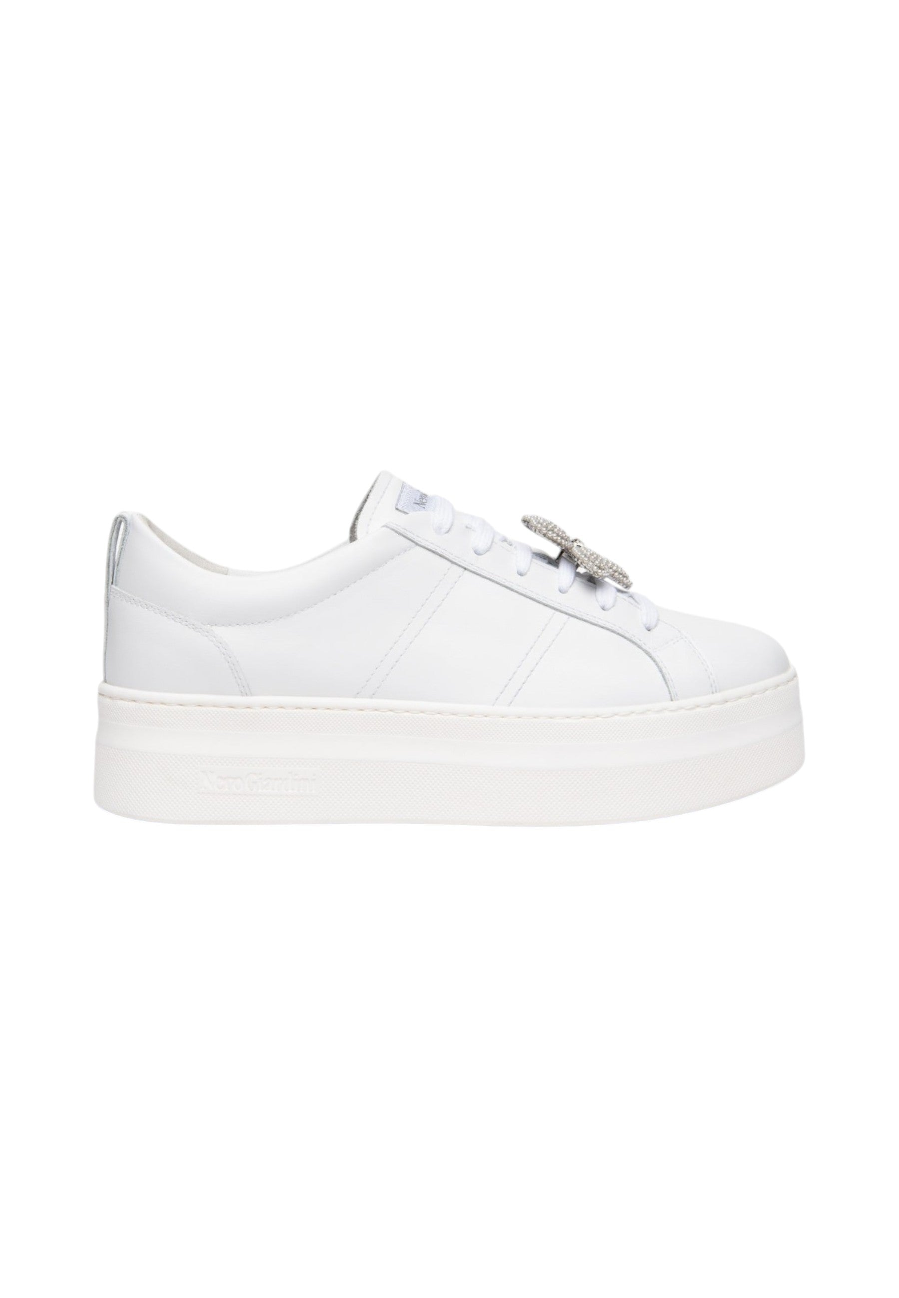Sneakers Basse Donna Nero Giardini In Pelle Con Applicazione Gioiello Decorativa  E615311D