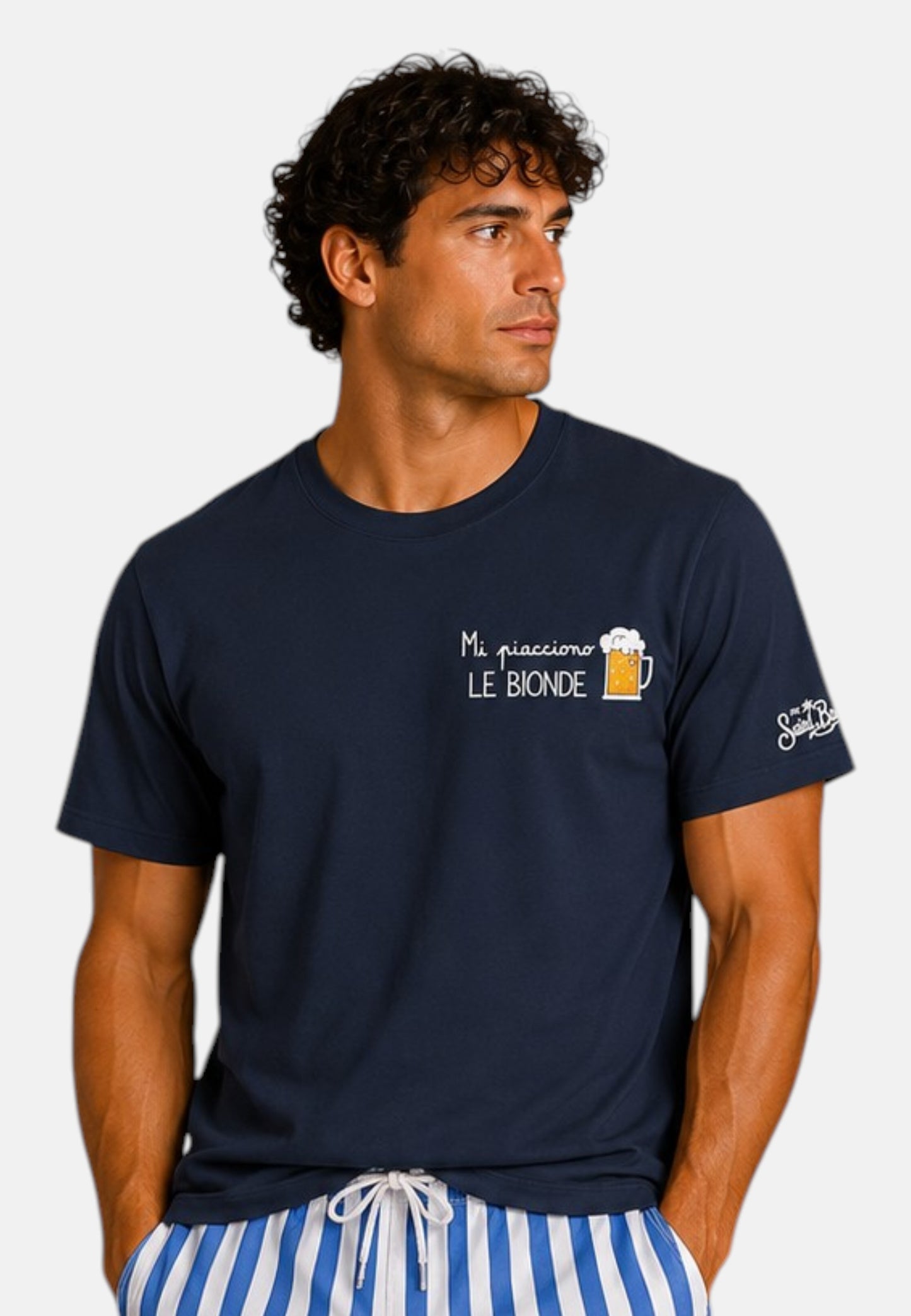 T-Shirt Manica Corta Uomo Mc2 Saint Barth Stampa E/O Ricamo Frontale Birre Bionde Portofino POT0001