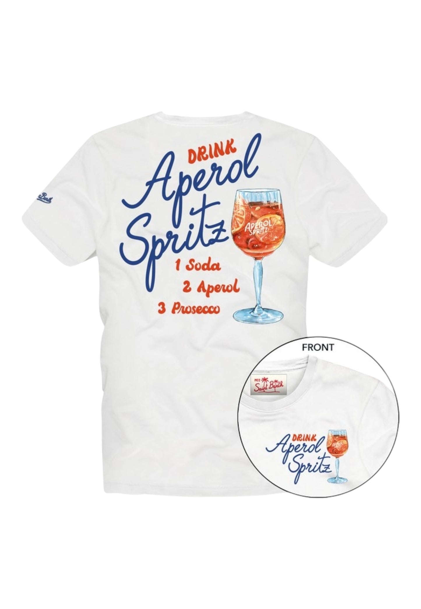 T-Shirt Manica Corta Uomo Mc2 Saint Barth Stampa/Ricamo Fronte E Retro Drink Spritz Portland PRL0002