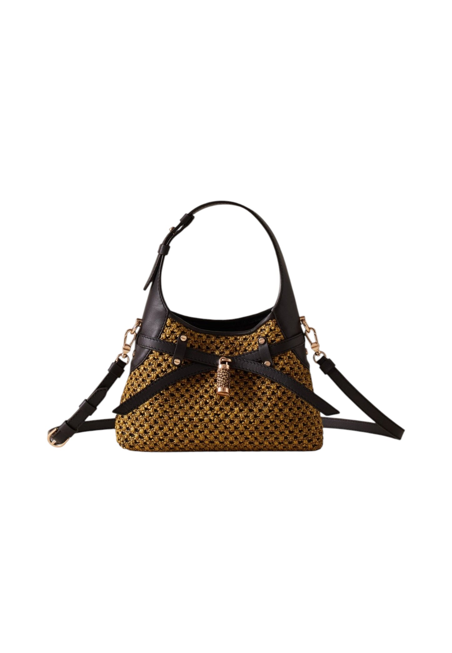 Borsa A Spalla Donna Borbonese Hobo Mini In Paglia Traforata Con Tracolla Halo 910103710379
