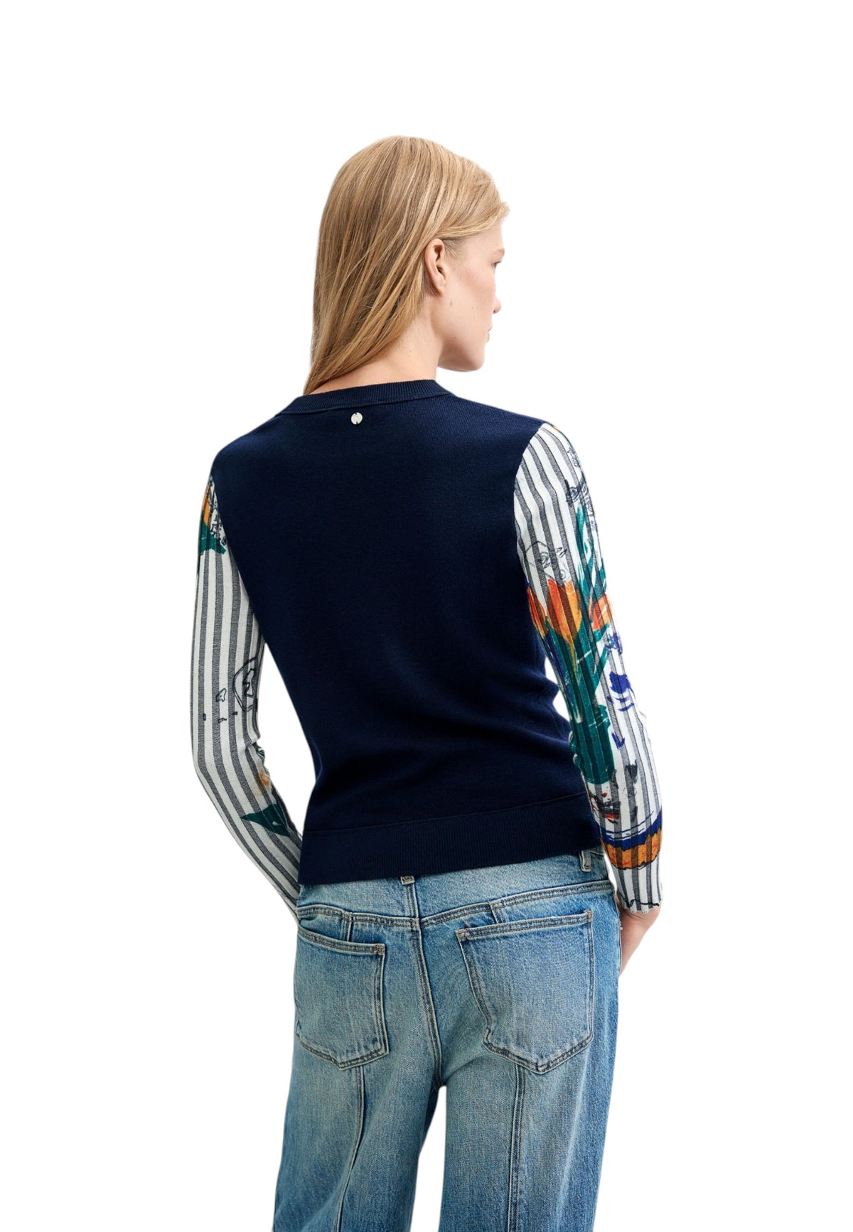 Maglione A Girocollo Donna Desigual Motivo floreale, Fit regular, Maglia fine, Poliestere riciclato Marino 26WWJF28
