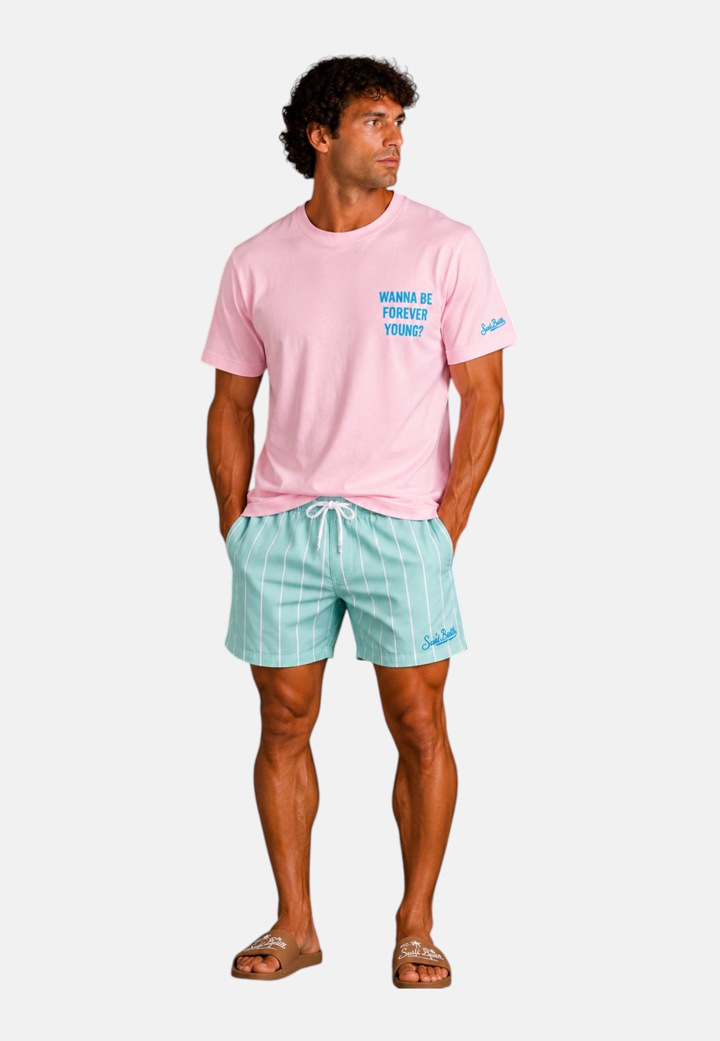 T-Shirt Manica Corta Uomo Mc2 Saint Barth Stampa/Ricamo Fronte E Retro Forever Young Portland PRL0002