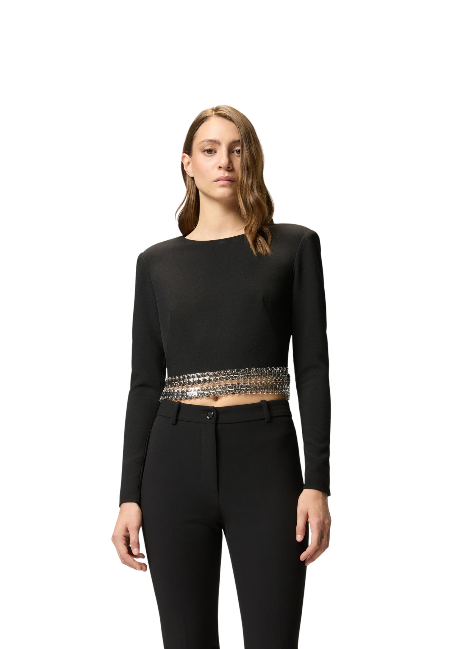 Top  Donna Pinko Manica Lunga In Crepe Con Ricamo Yanira 105955A2YH