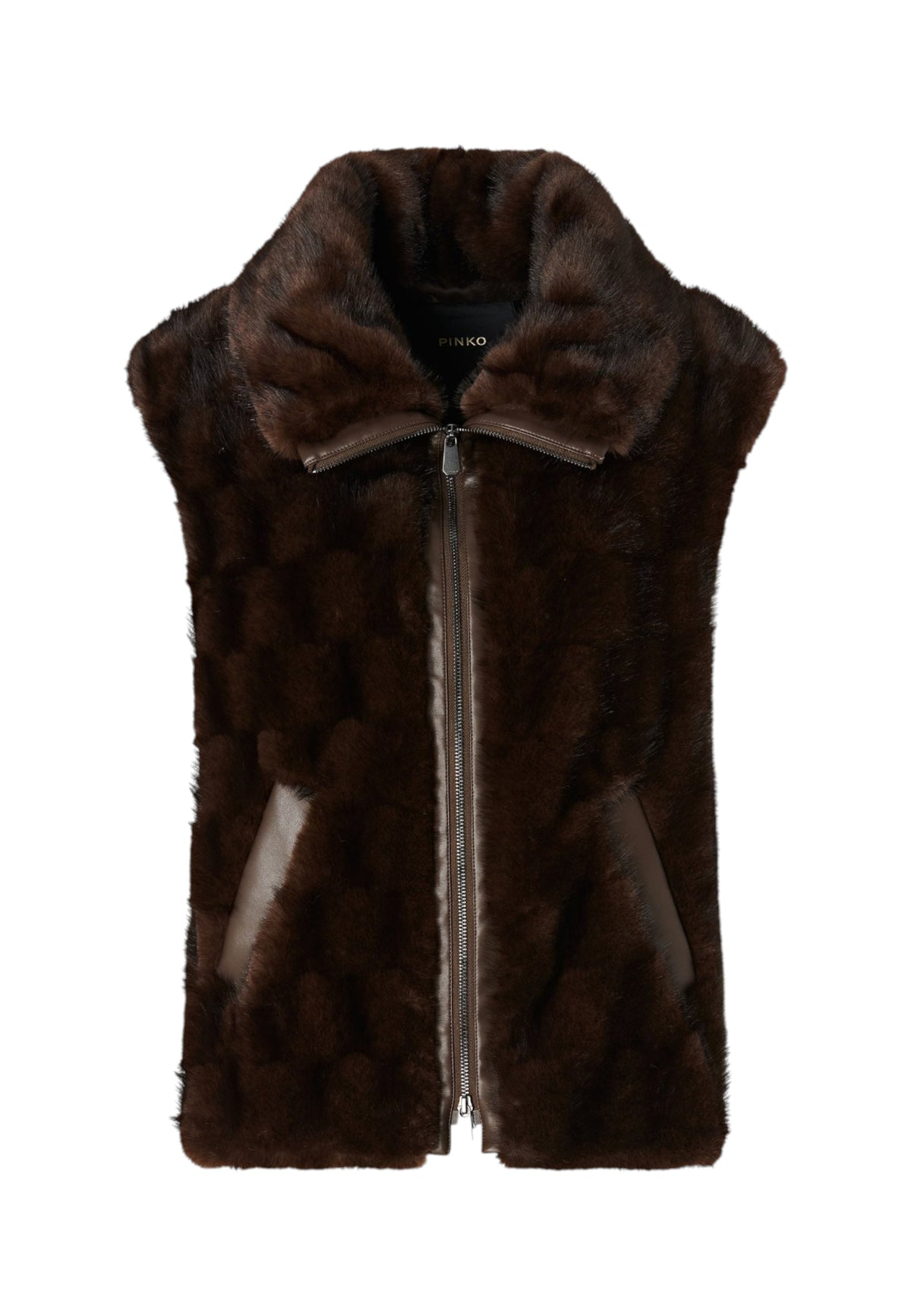 Gilet  Donna Pinko Effetto pelliccia sintetica, collo rialzabile, zip a doppio cursore, tasche oblique a filetto, coulisse interna al fondo, fodera jacquard con logo Love Birds Glossinia 106939A3C5