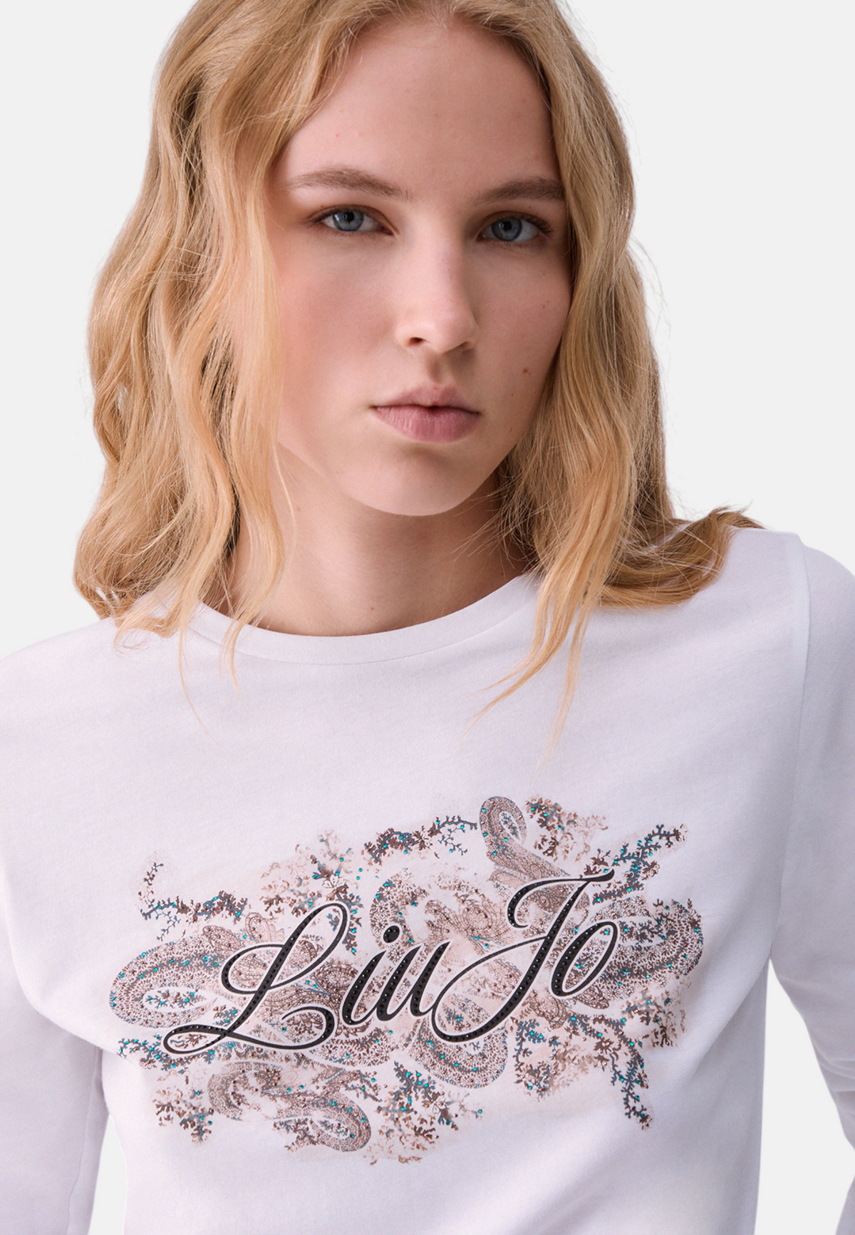 T-Shirt Manica lunga Donna Liu Jo Skinny Fit Con logo LiuJo e Stampa  WF6448JS923