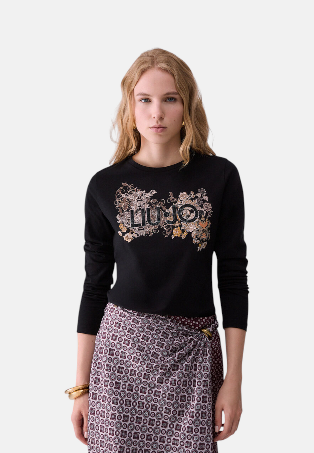 T-Shirt Manica lunga Donna Liu Jo Skinny Fit Con Logo Con Stampa Floreale LiuJo patch WF6448JS923
