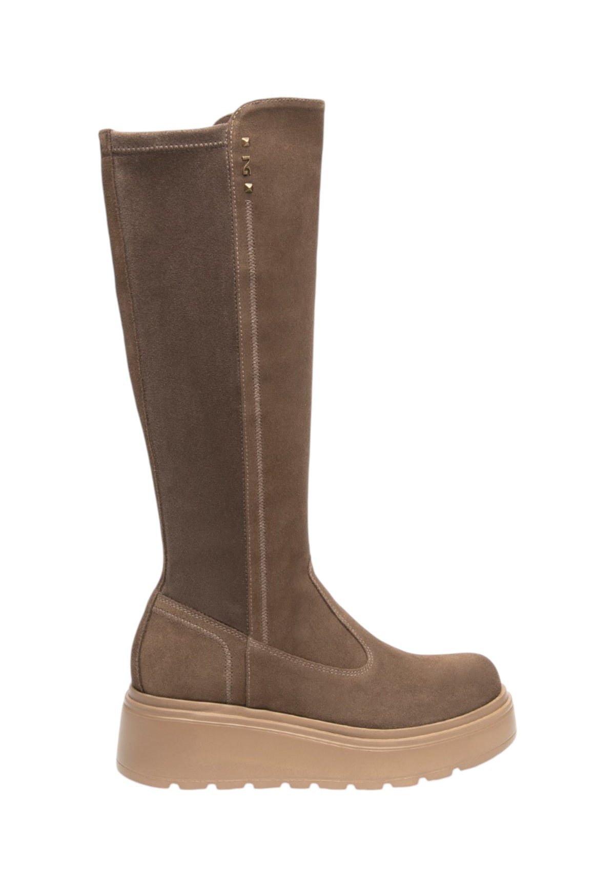 Stivali  Donna Nero Giardini Tomaia in pelle scamosciata e tessuto, gambale morbido, chiusura laterale con zip, suola platform, Made in Italy  I618114D