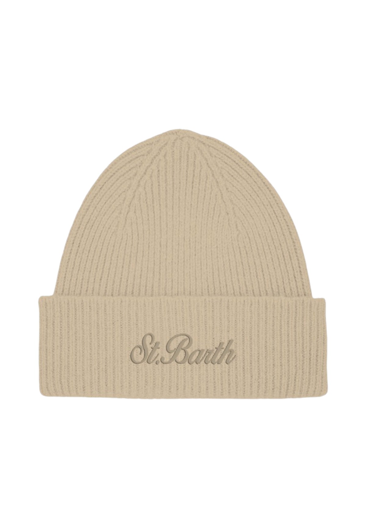 Berretto  Donna Mc2 Saint Barth Lavorazione A Coste, Risvolto, Logo Ricamato Moss Wool MOS0004