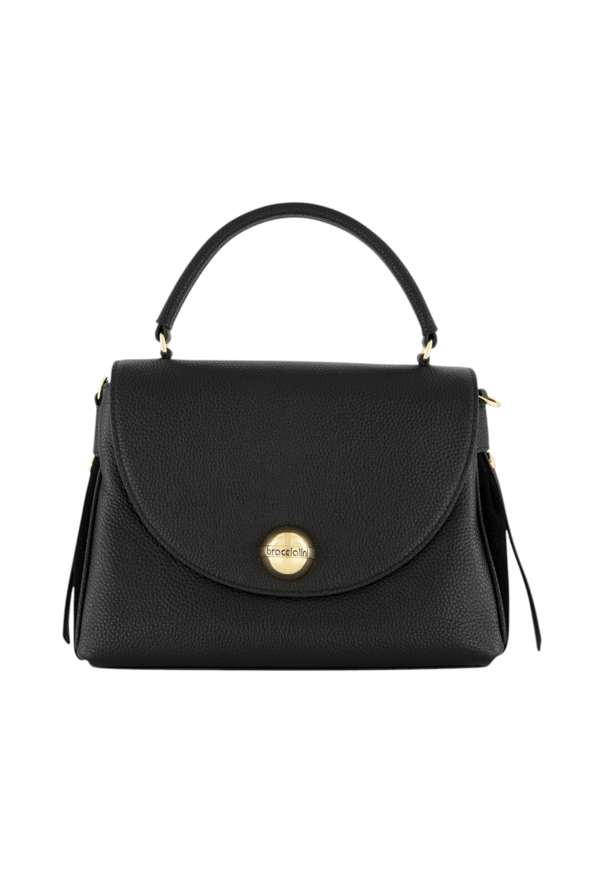 Borsa A Mano Donna Braccialini A Bauletto, Singolo con tracolla removibile e regolabile, Chiusura con zip, Due tasche interne, una con zip e una aperta, Dettaglio boule in metallo dorato, Dimensioni: 26 x 13 x 20 Cm Ariel B19433PP