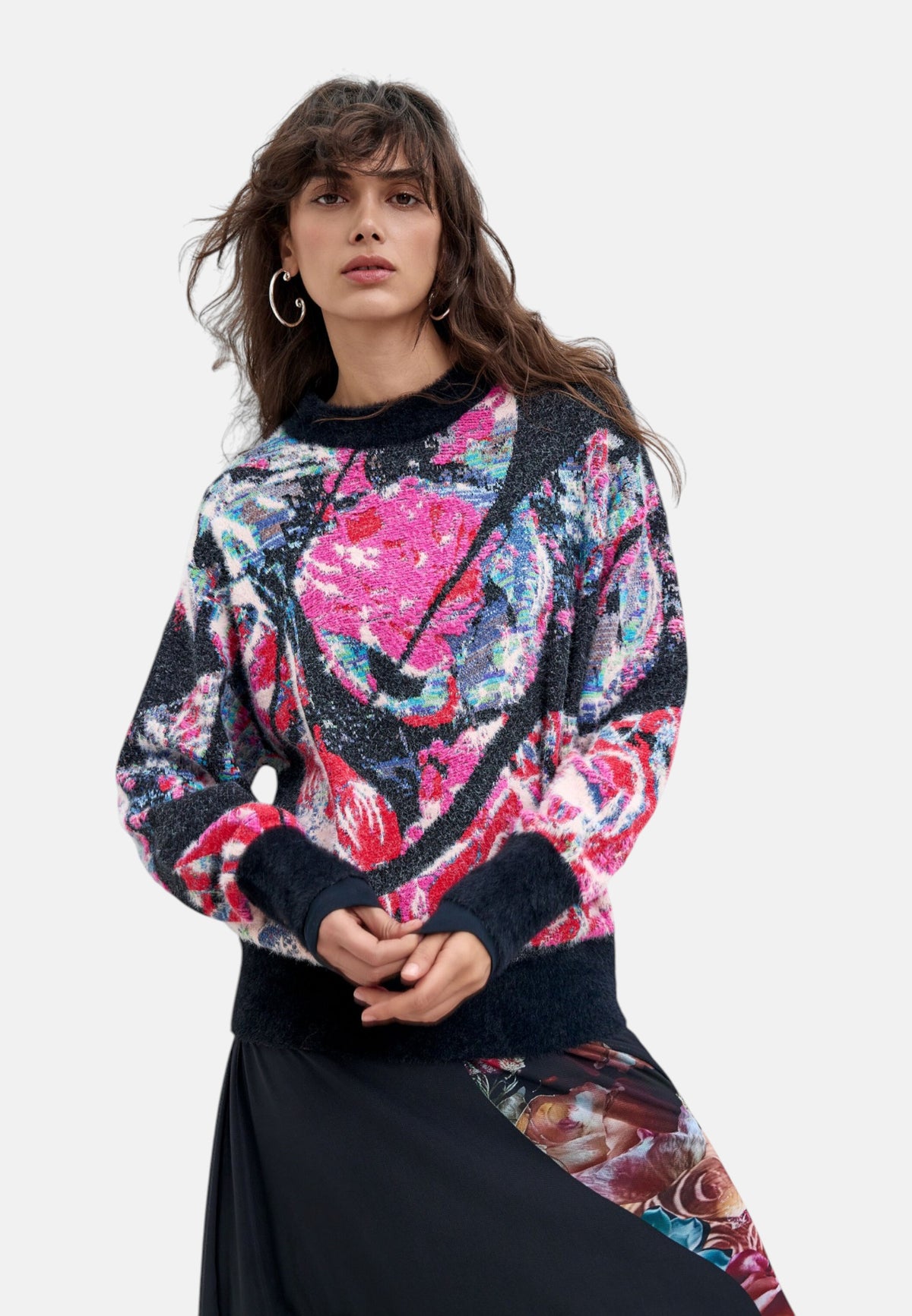 Maglione A Girocollo Donna Desigual Collaborazione M. C. Lacroix, Motivo floreale, Fit oversize, Maglia grossa, Poliestere riciclato Jardim 26WWJF05