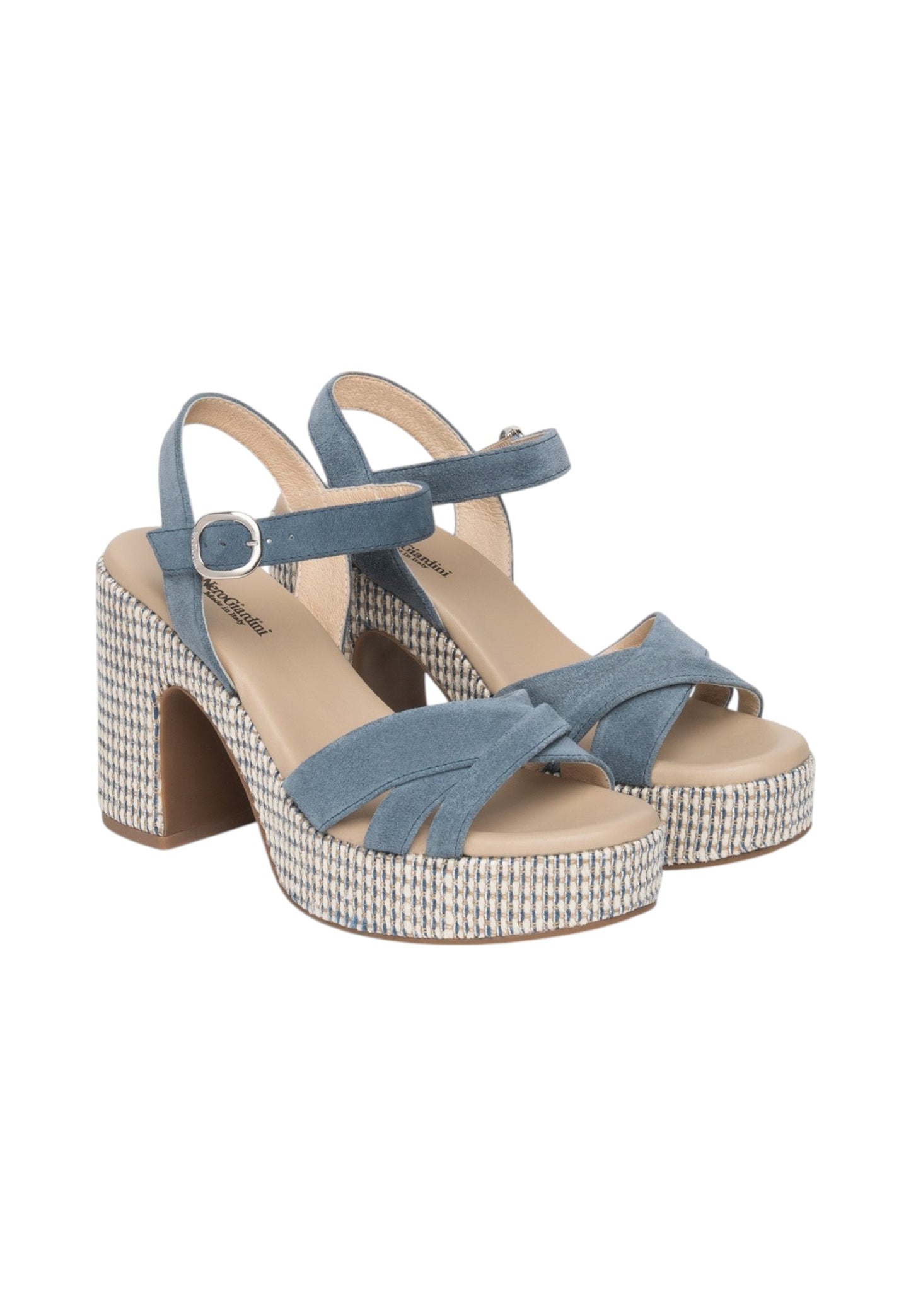 Sandali Con Tacco Donna Nero Giardini In Pelle Scamosciata Con Fasce Incrociate  E616070D