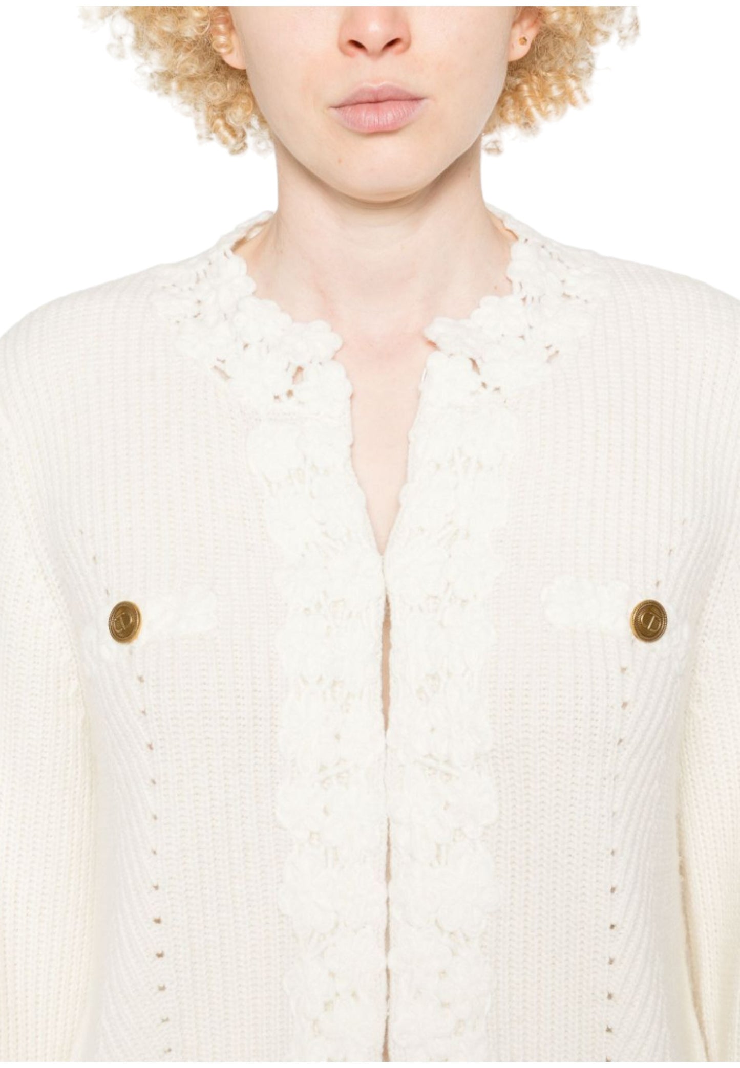 Cardigan  Donna Twinset In Maglia Con Applicazioni Crochet Flowers  242TT3420