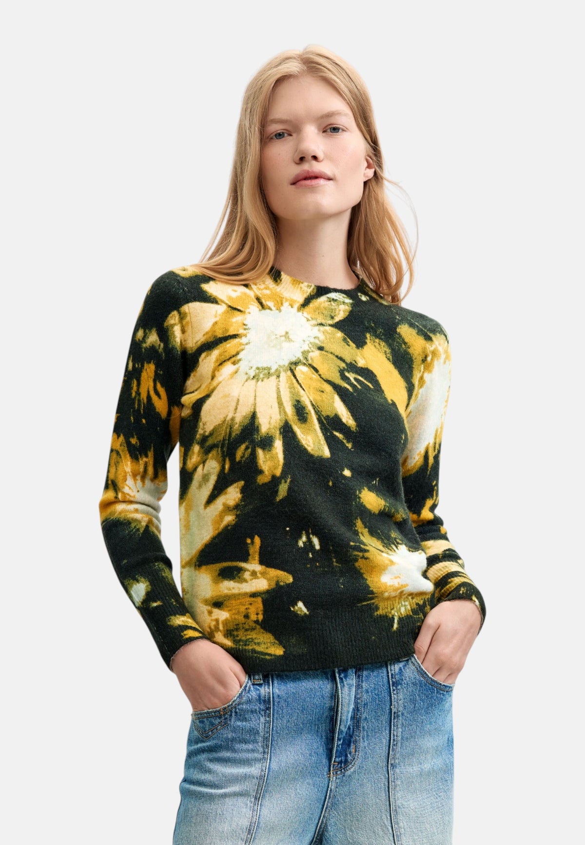 Maglione A Girocollo Donna Desigual Motivo floreale, Fit regular, Maglia fine, Poliammide riciclata Darkbotanic 26WWJF40