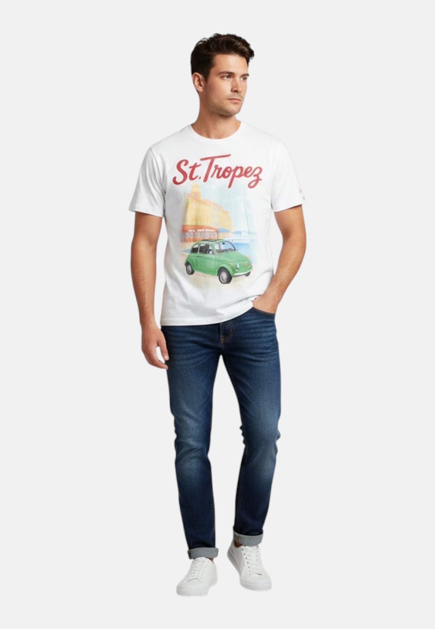 T-Shirt Manica Corta Uomo Mc2 Saint Barth Stampa E/O Ricamo Frontale St Tropez Port Car Denver DNV0002