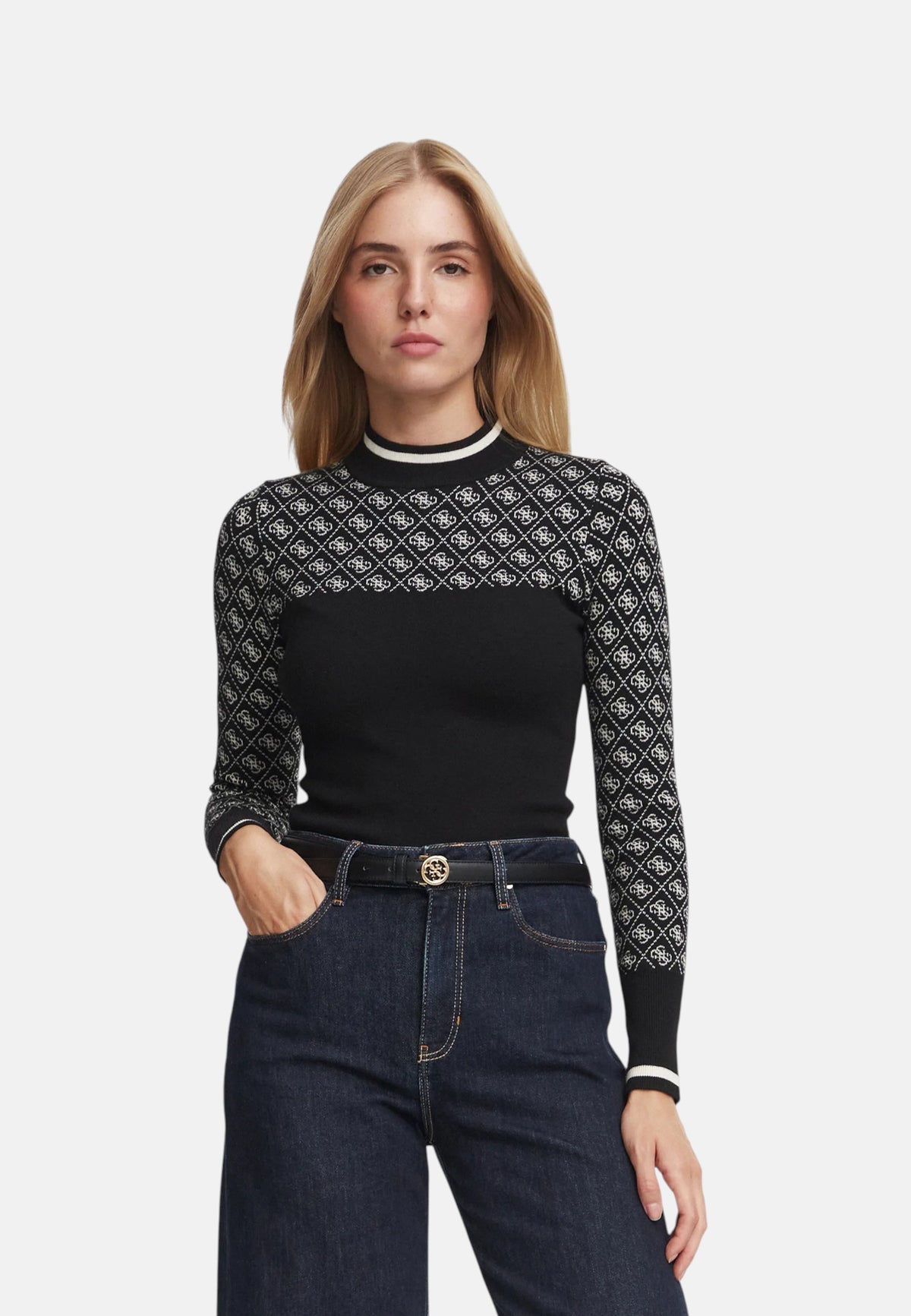Maglione Collo Alto Donna Guess Logo 4G Gj W5BR24Z3JD2