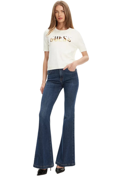 Maglione A Girocollo Donna Guess Manica Corta Layla Boxy Logo W5YR25Z2NQ2