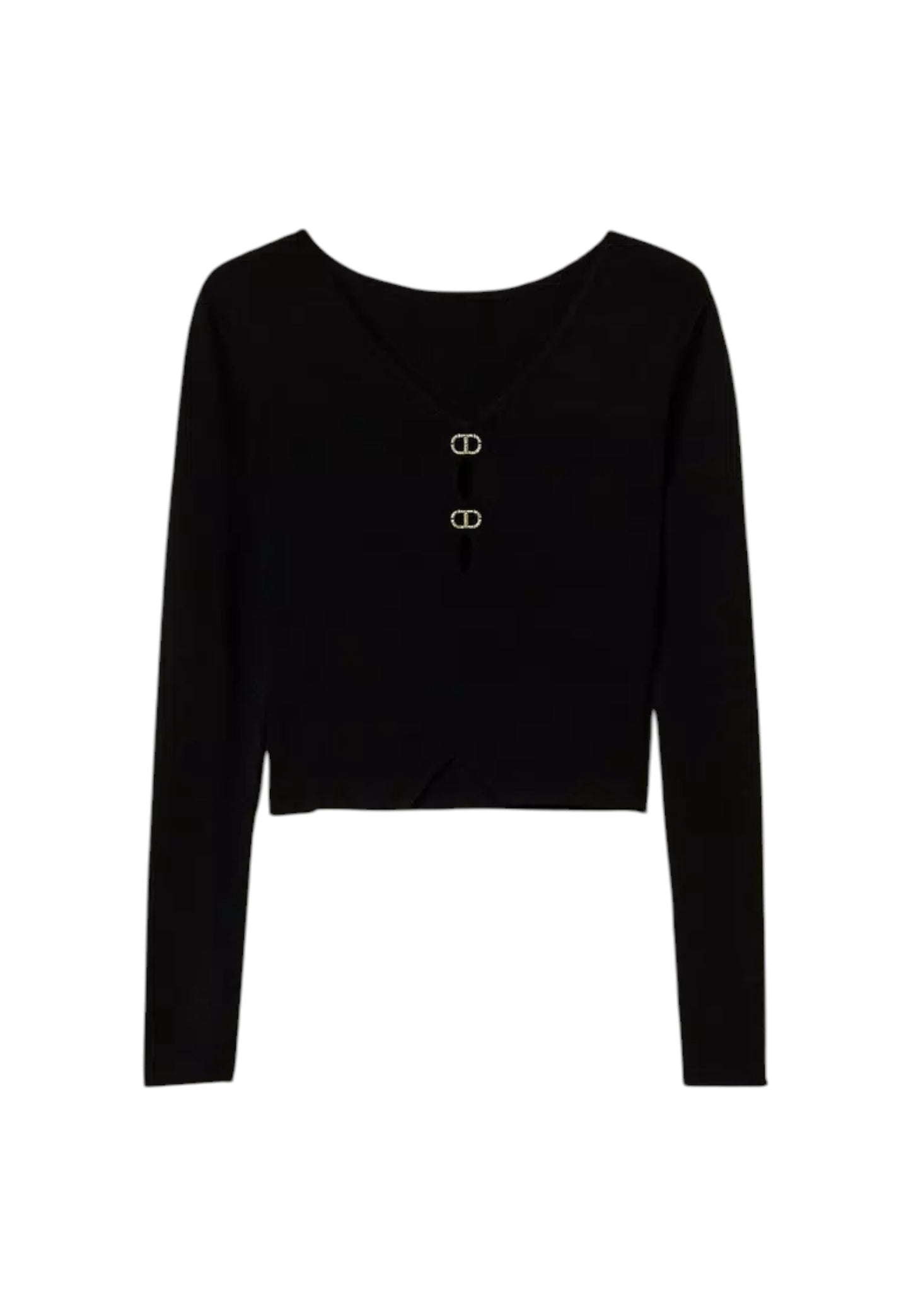 Maglia Scollo A V Donna Twinset In Viscosa Stretch E Oval T Doppio Uso  242TT3031