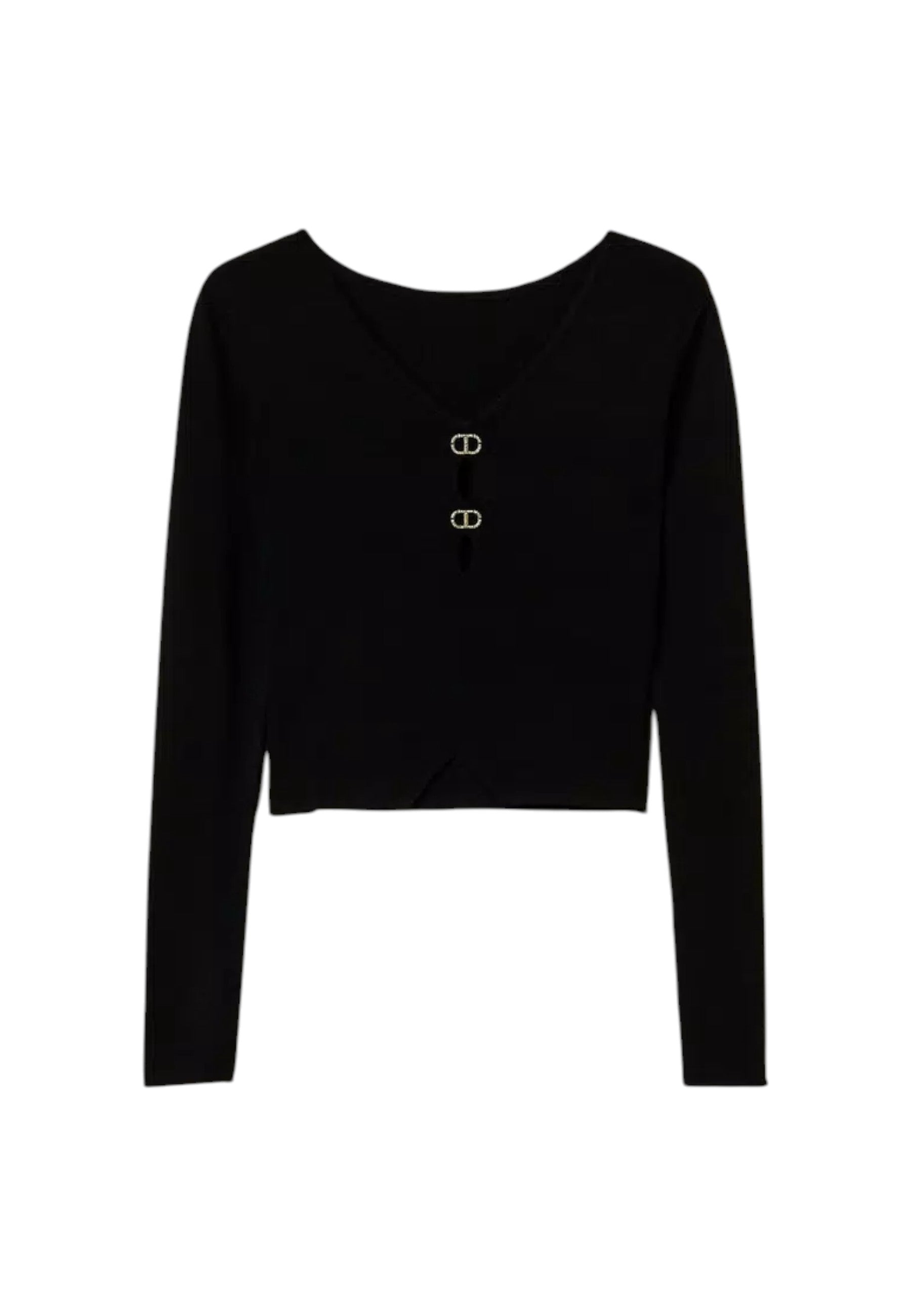 Maglia Scollo A V Donna Twinset In Viscosa Stretch E Oval T Doppio Uso  242TT3031