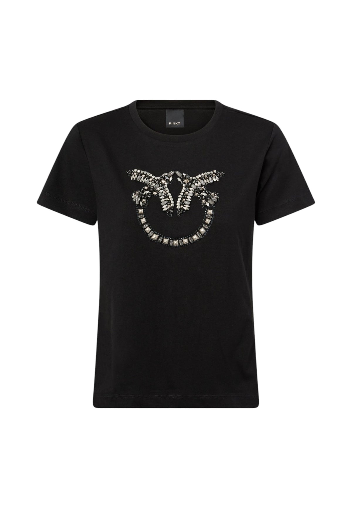 T-Shirt Manica Corta Donna Pinko Girocollo, maniche corte, taglio classico, jersey di cotone, logo Love Birds con cristalli sul petto Quentin 100535A3JP
