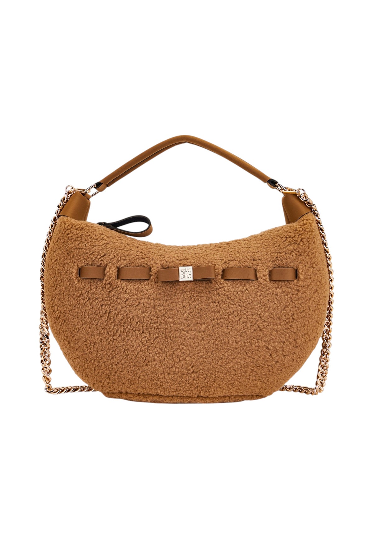 Borsa A Spalla Donna Save My Bag Borsa a spalla arrotondata, Manico singolo, Tracolla a catena removibile, Chiusura con zip, Logo Save My Bag in metallo, Texture effetto teddy, Dimensioni: 43 x 7 x 27 Cm Arianna S62-ARIANNA-U-FUL