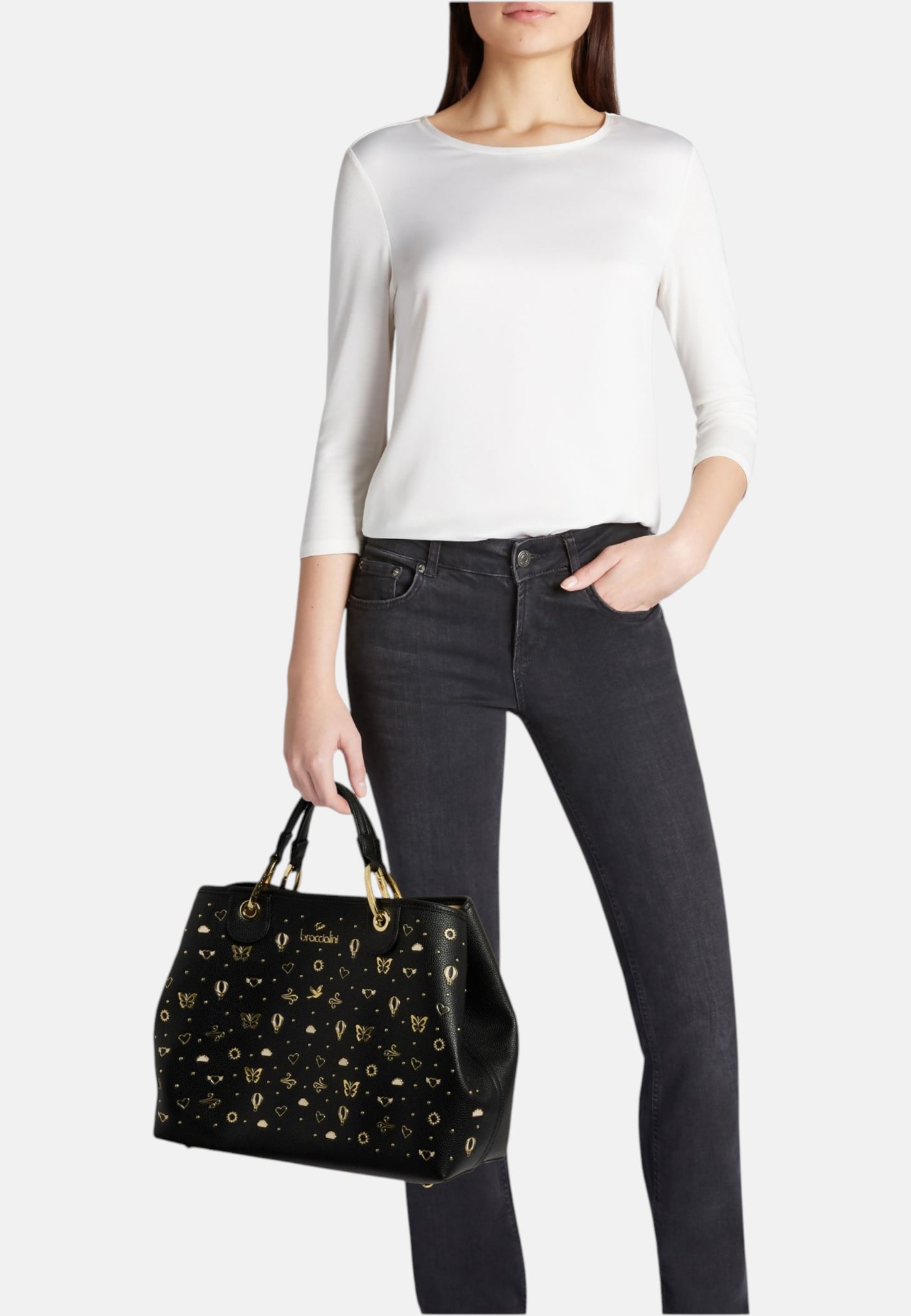 Borsa A Mano Donna Braccialini Large Con Doppio Manico Con Tracolla Beth Strass B18880YY