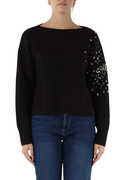 Maglione Scollo A Barca Donna Liu Jo Con Strass  CF5150MA74Q