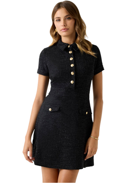 Vestito Corto Donna Guess Manica Corta Con Cintura Tweed Tamara