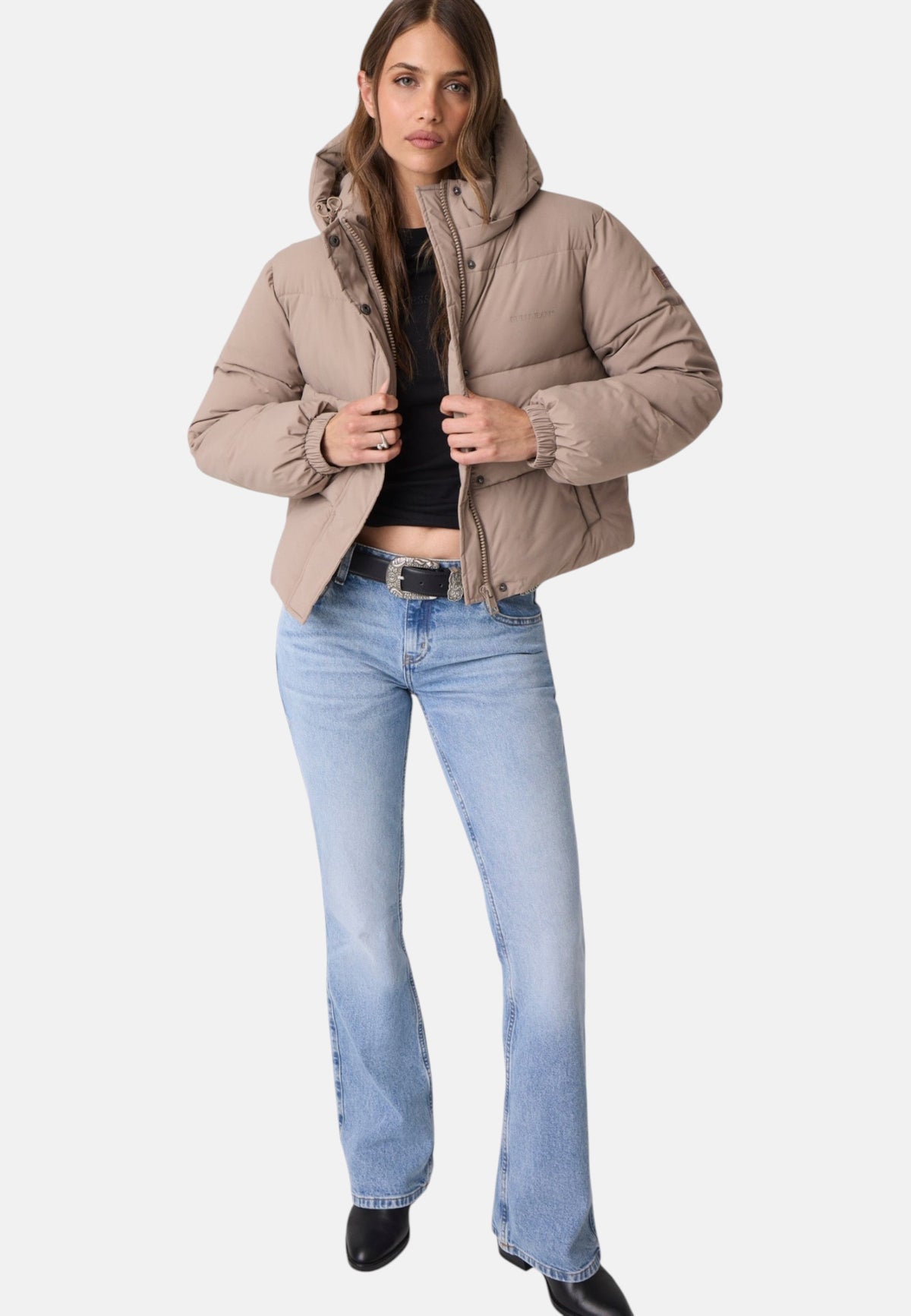 Piumino Corto Donna Guess Cropped, Imbottito, Con Cappuccio Gj W6BL25W3788