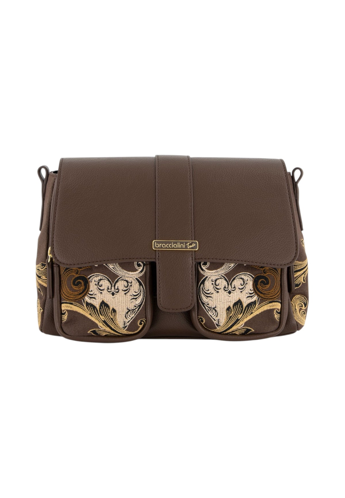 Borsa A Spalla Donna Braccialini A Spalla, Tracolla removibile e regolabile, Chiusura con clip, Due tasche interne, una con zip e una aperta, Stampa ramage con motivo ornamentale, Dimensioni: 20 x 8.5 x 18 Cm Queen B19300TY