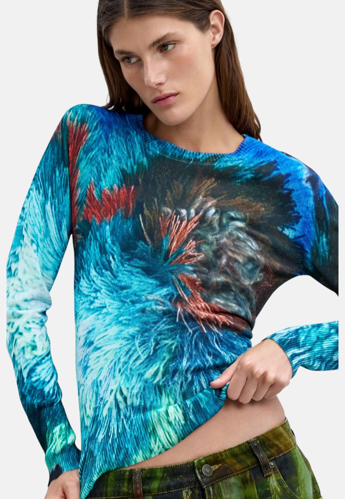 Maglione A Girocollo Donna Desigual Collaborazione M. C. Lacroix, Motivo astratto, Fit regular, Maglia fine, Viscosa Lenzing EcoVero Pompom 26WWJF02