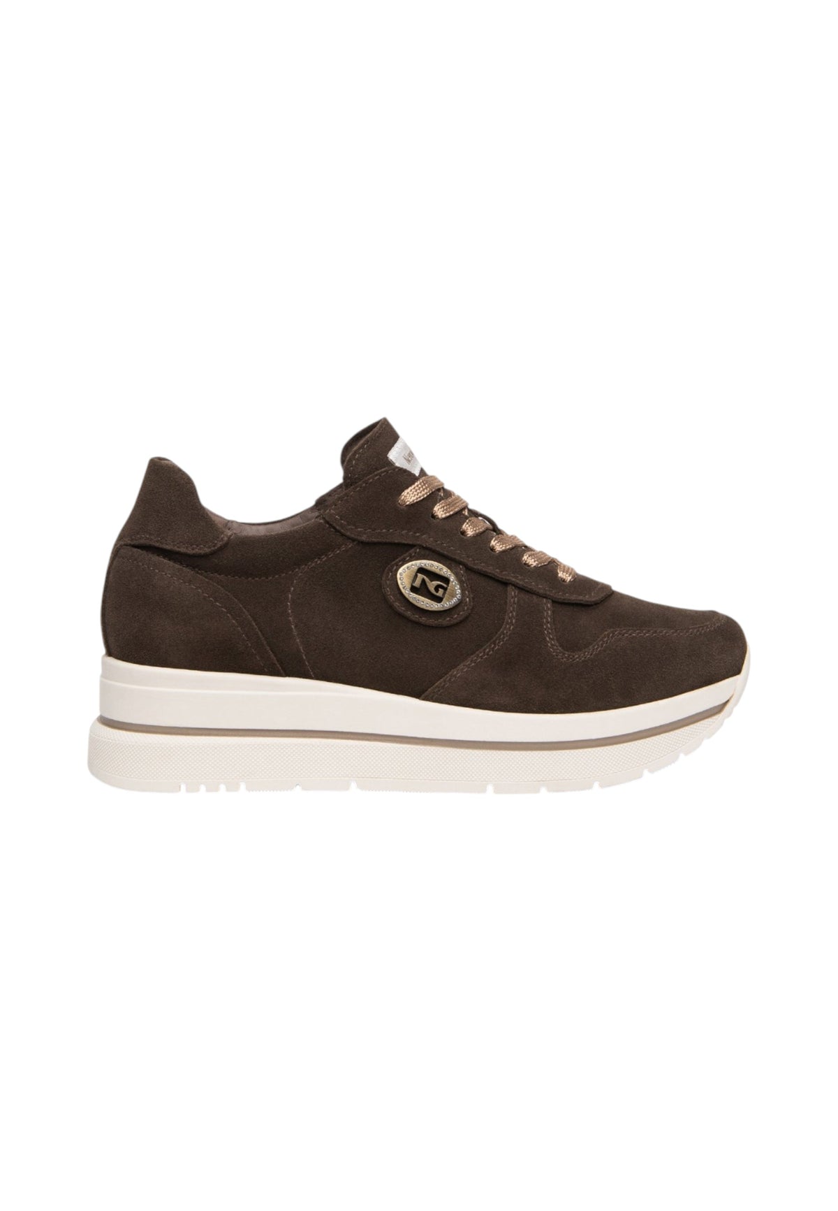 Sneakers Basse Donna Nero Giardini Tomaia in pelle, chiusura con lacci, applicazione logo laterale, punta tonda, suola rialzata in gomma, Made in Italy  I617362D