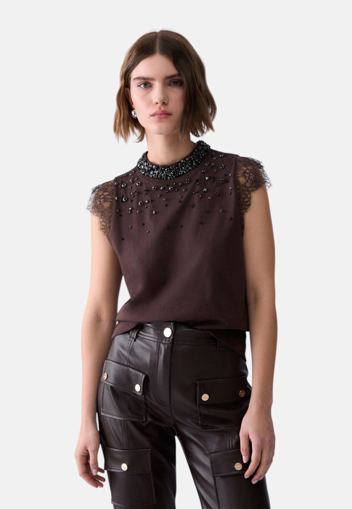 T-Shirt Senza Maniche Donna Liu Jo Con Pizzo E Strass  CF6142J5923