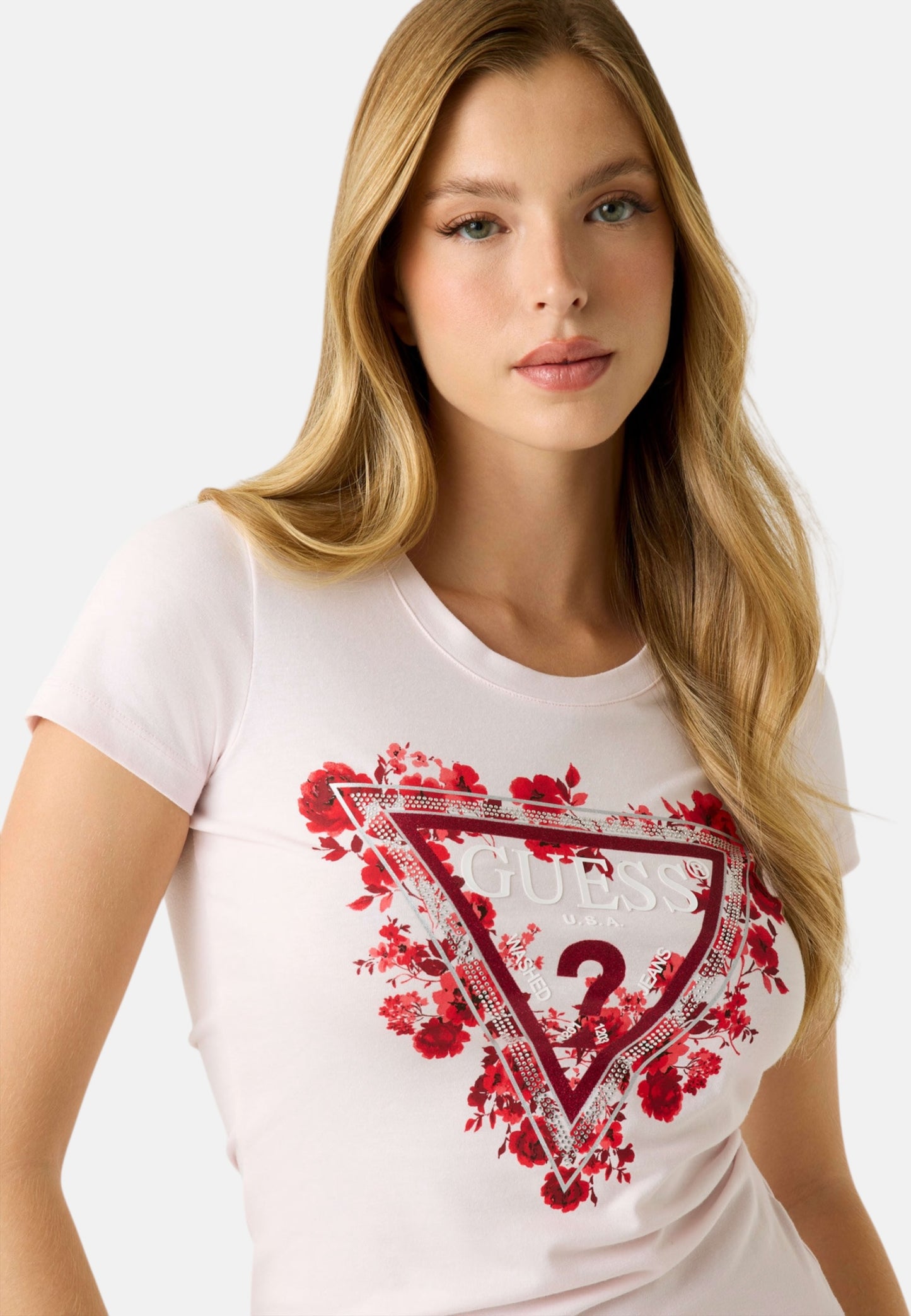 T-Shirt Manica Corta Donna Guess  Flowers Triangle W6RI23J1314