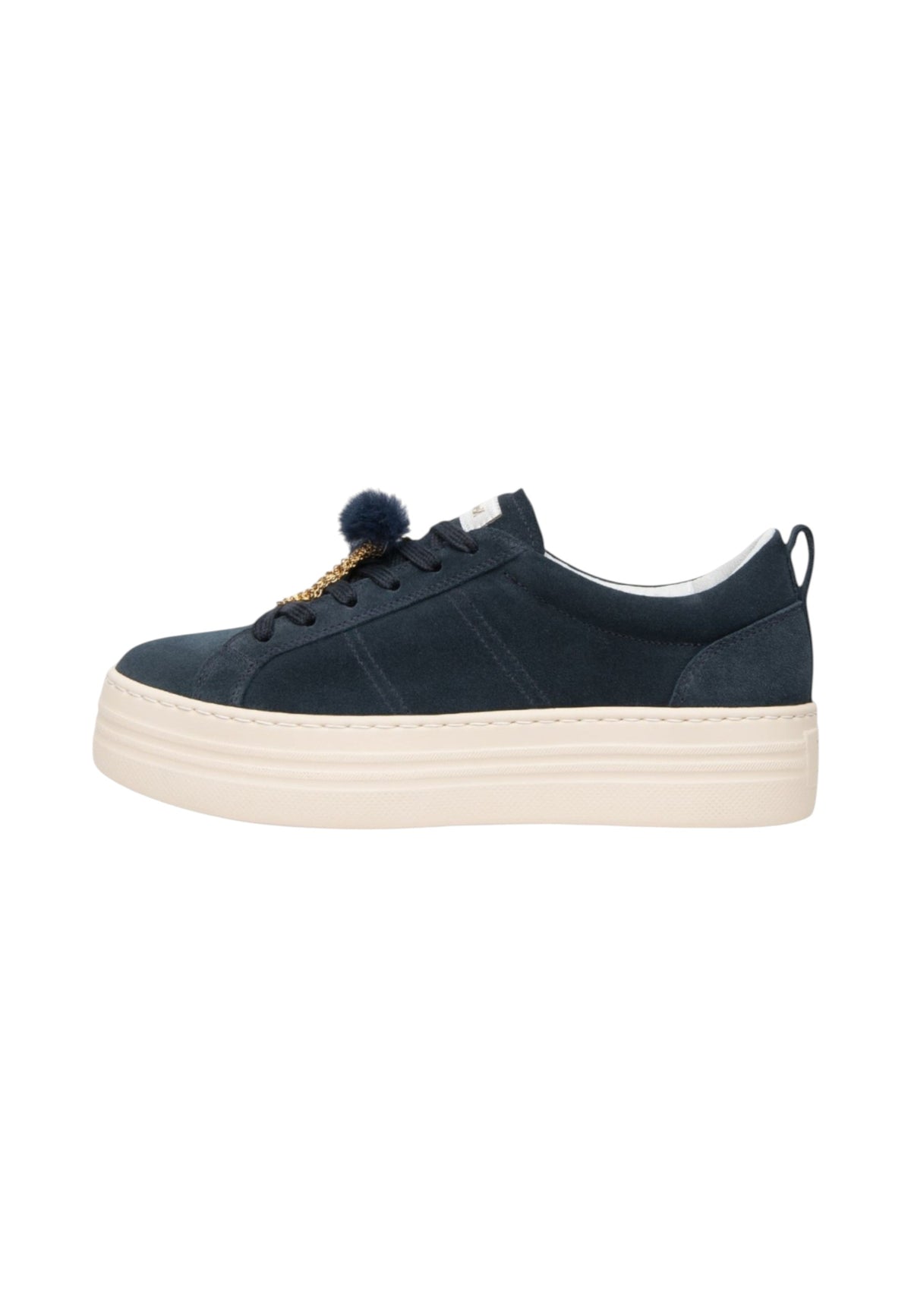 Sneakers Basse Donna Nero Giardini Tomaia in pelle scamosciata, chiusura con lacci, pompon decorativo, suola platform oversize, Made in Italy  I617441D