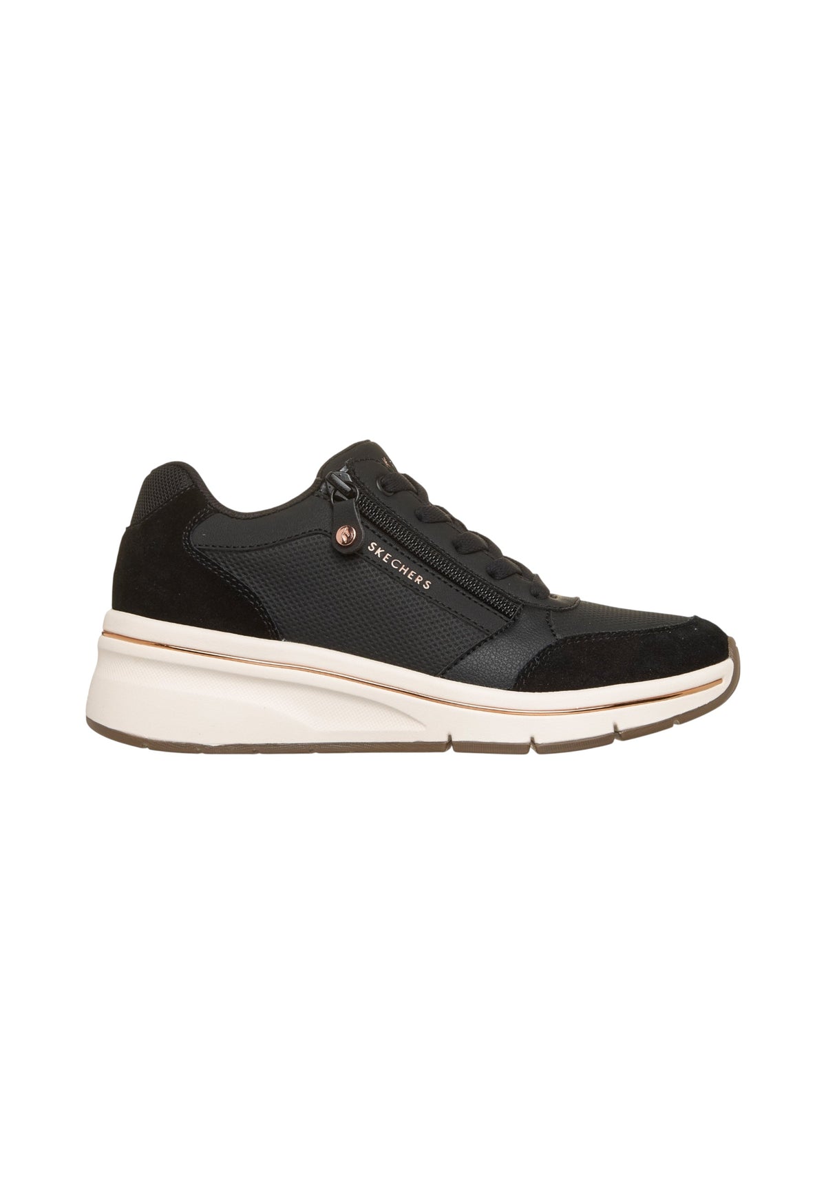 Sneakers Basse Donna Skechers Air-Cooled Memory Foam, Zeppa nascosta Wedge Fit, Cerniera laterale, Inserti in pelle scamosciata Billion Flex - Luxe Up 190370