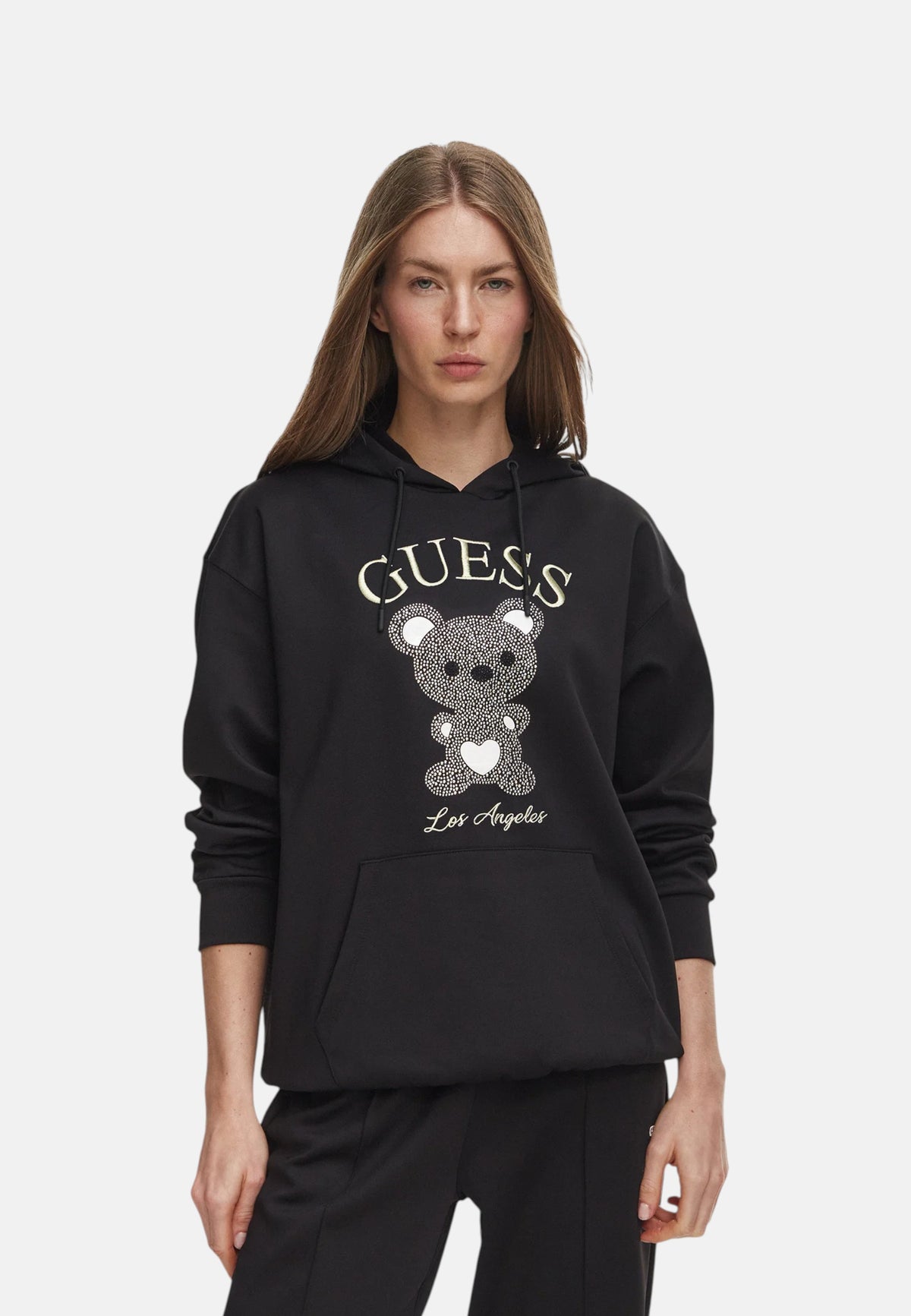 Felpa Con Cappuccio Donna Guess Motivo orsetto, Strass  V6BQ28K9361