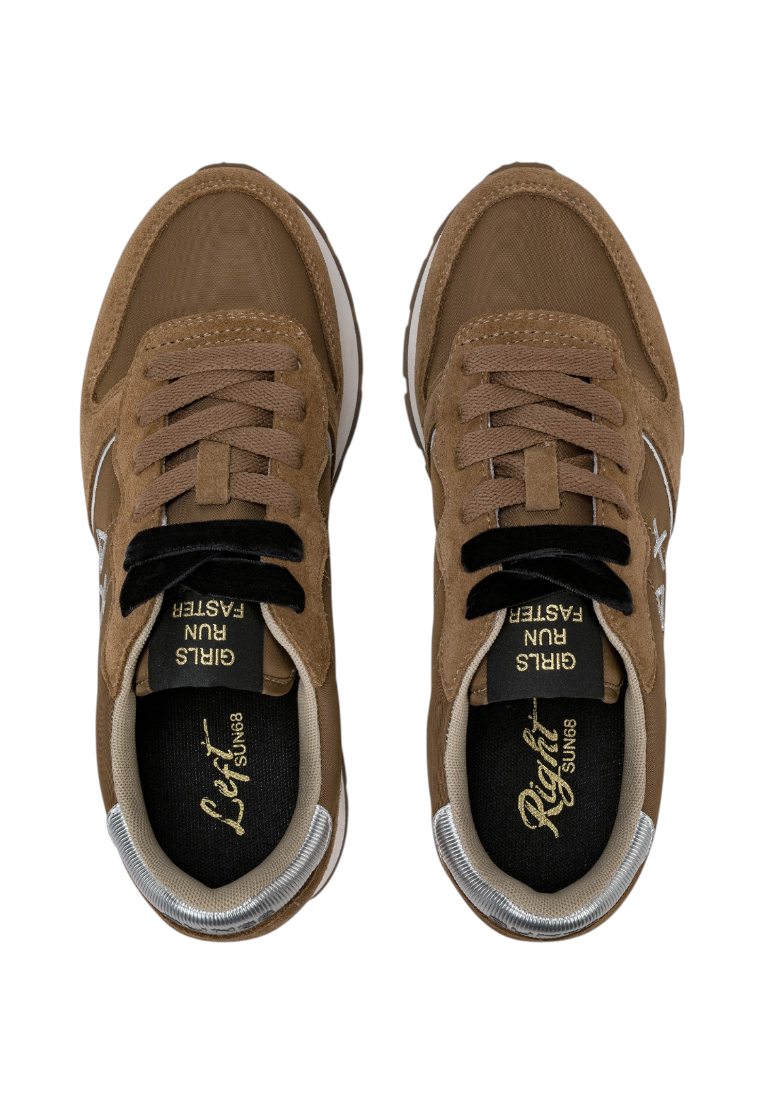 Sneakers Basse Donna Sun68 Stile Running, Nylon E Suede, Dettagli Laminati Ally Silver Gold Z46202