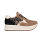 Sneakers Basse Donna Nero Giardini Tomaia in pelle scamosciata e tessuto, inserti animalier, chiusura con lacci, suola platform, Made in Italy  I617342D