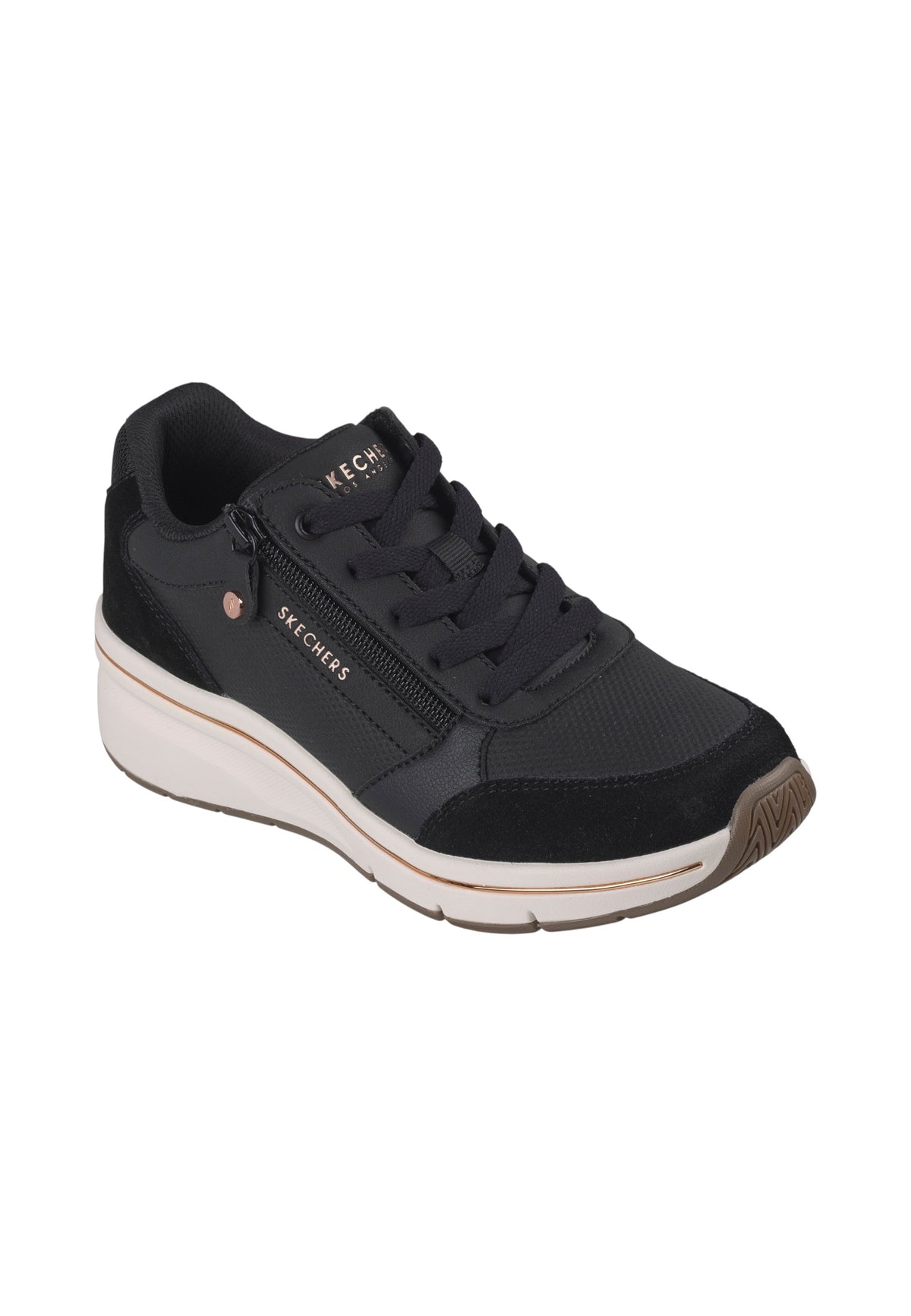 Sneakers Basse Donna Skechers Air-Cooled Memory Foam, Zeppa nascosta Wedge Fit, Cerniera laterale, Inserti in pelle scamosciata Billion Flex - Luxe Up 190370