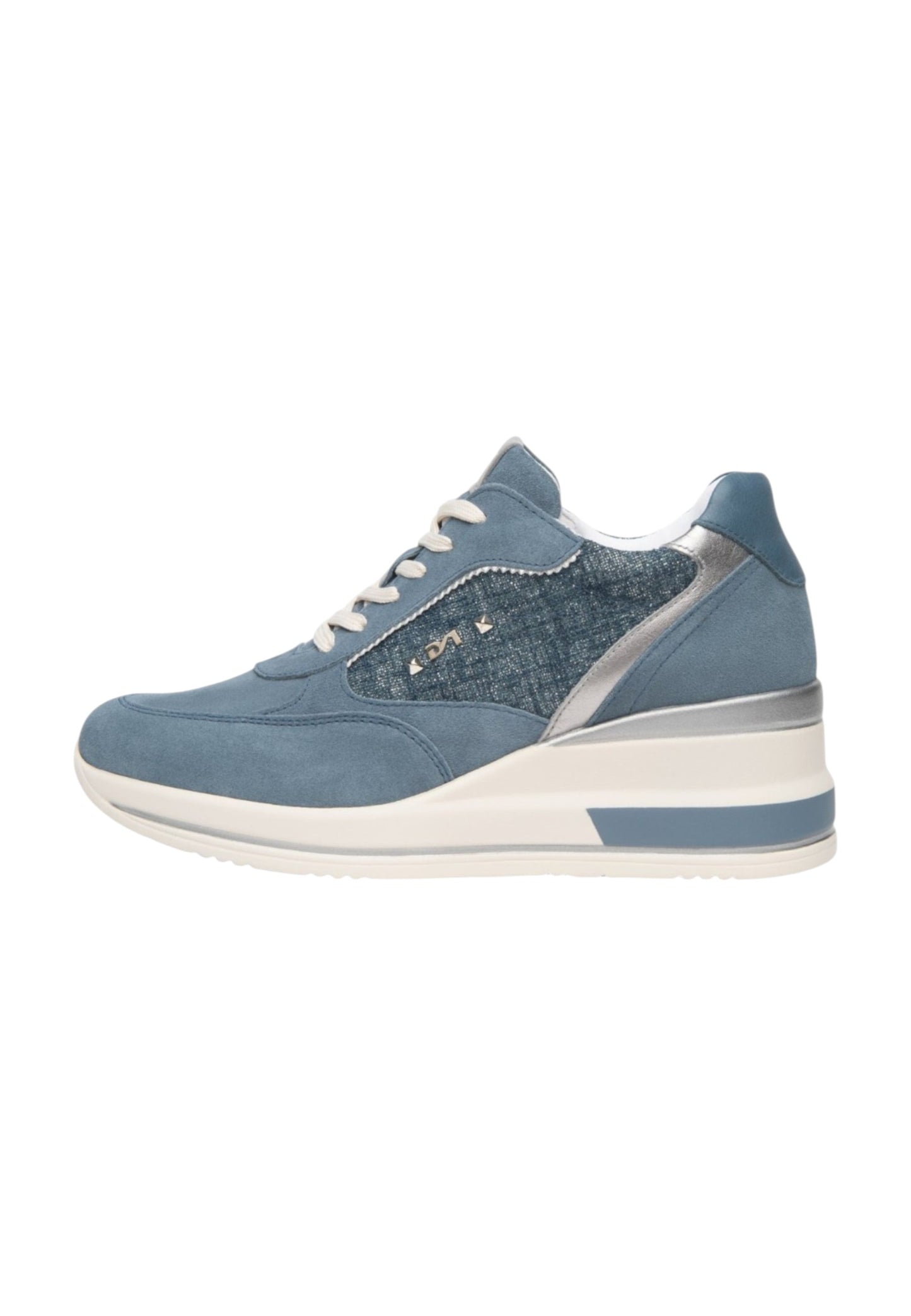 Sneakers Basse Donna Nero Giardini In Pelle Scamosciata Con Inserti In Tessuto Glitterato E Dettagli Con Borchie  E615230D