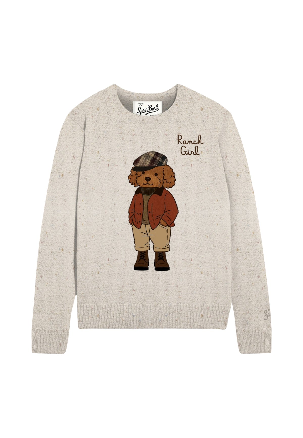 Maglione A Girocollo Donna Mc2 Saint Barth Maniche Lunghe, Polsi E Fondo A Coste, Il Barboncino In Abiti Da Campagna New Queen Donegal QUE0037-COUNTRY-POODLE